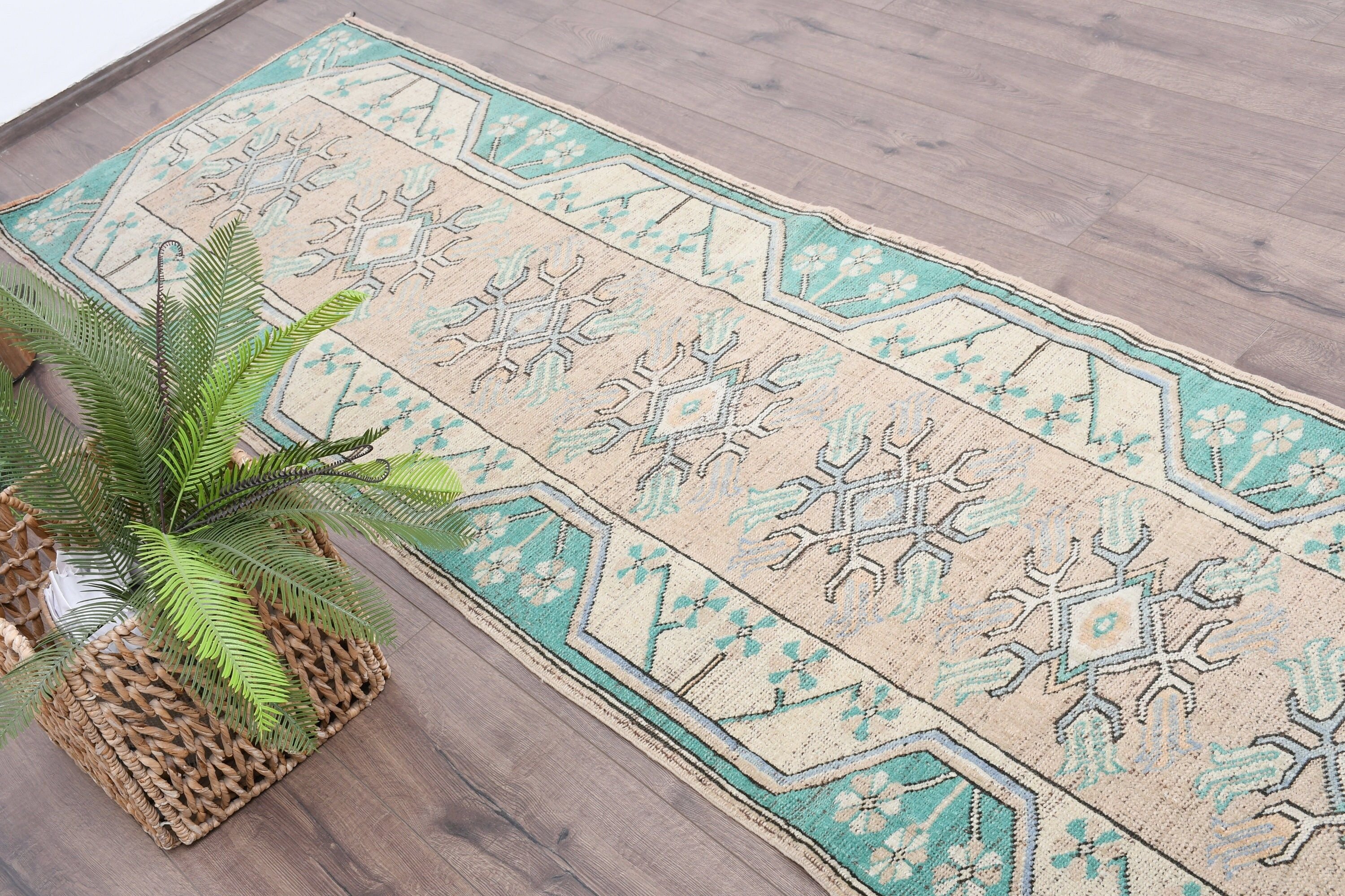 Art Rug, Corridor Rug, Floor Rug, Rugs for Stair, Pale Rug, Turkish Rugs, Vintage Rug, Green Oriental Rug, 2.7x8.6 ft Runner Rug, Wool Rugs