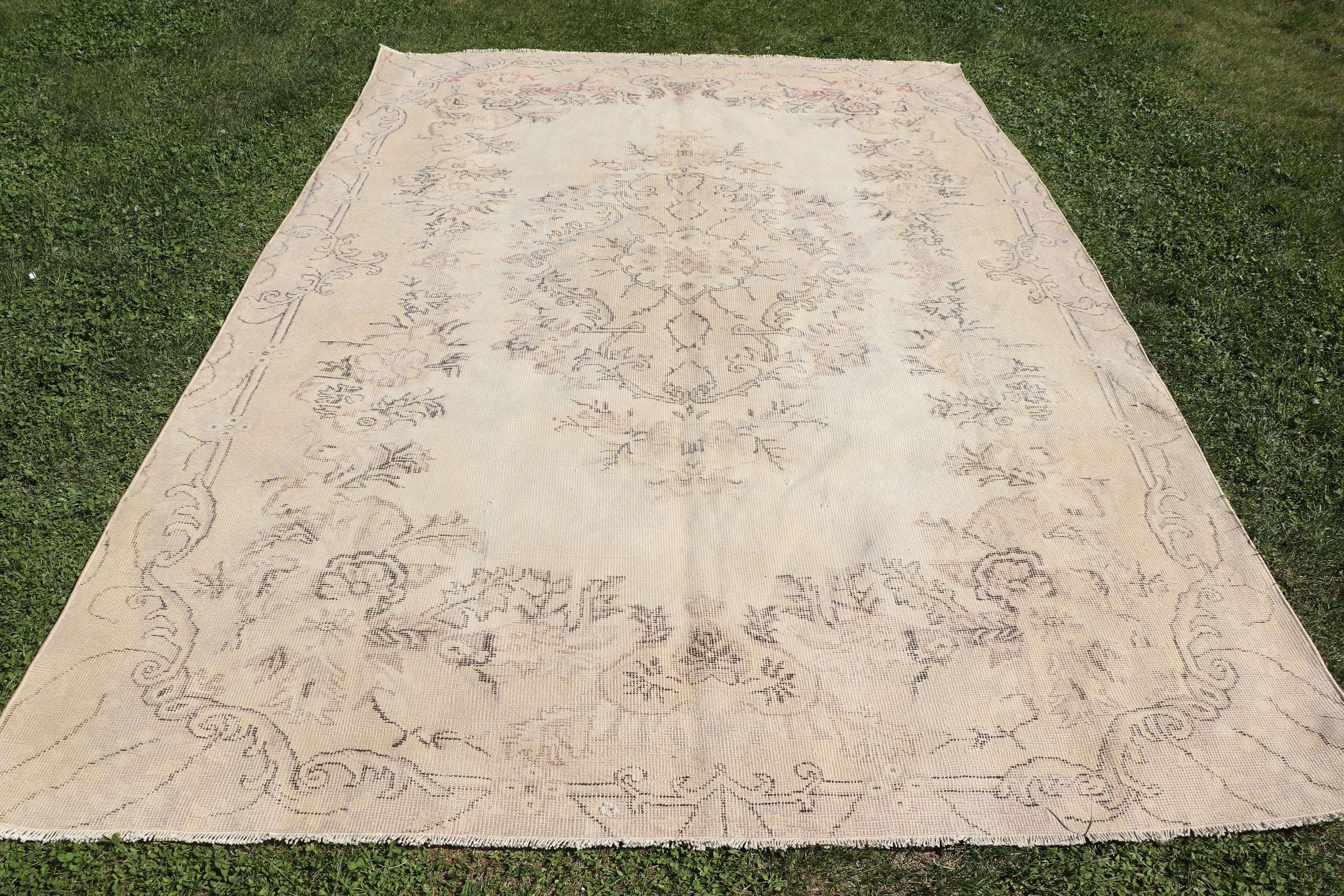 Turkish Rug, Large Boho Rug, Vintage Rugs, Beige Luxury Rugs, Bedroom Rugs, 6.6x9.6 ft Large Rugs, Oriental Rugs, Living Room Rug