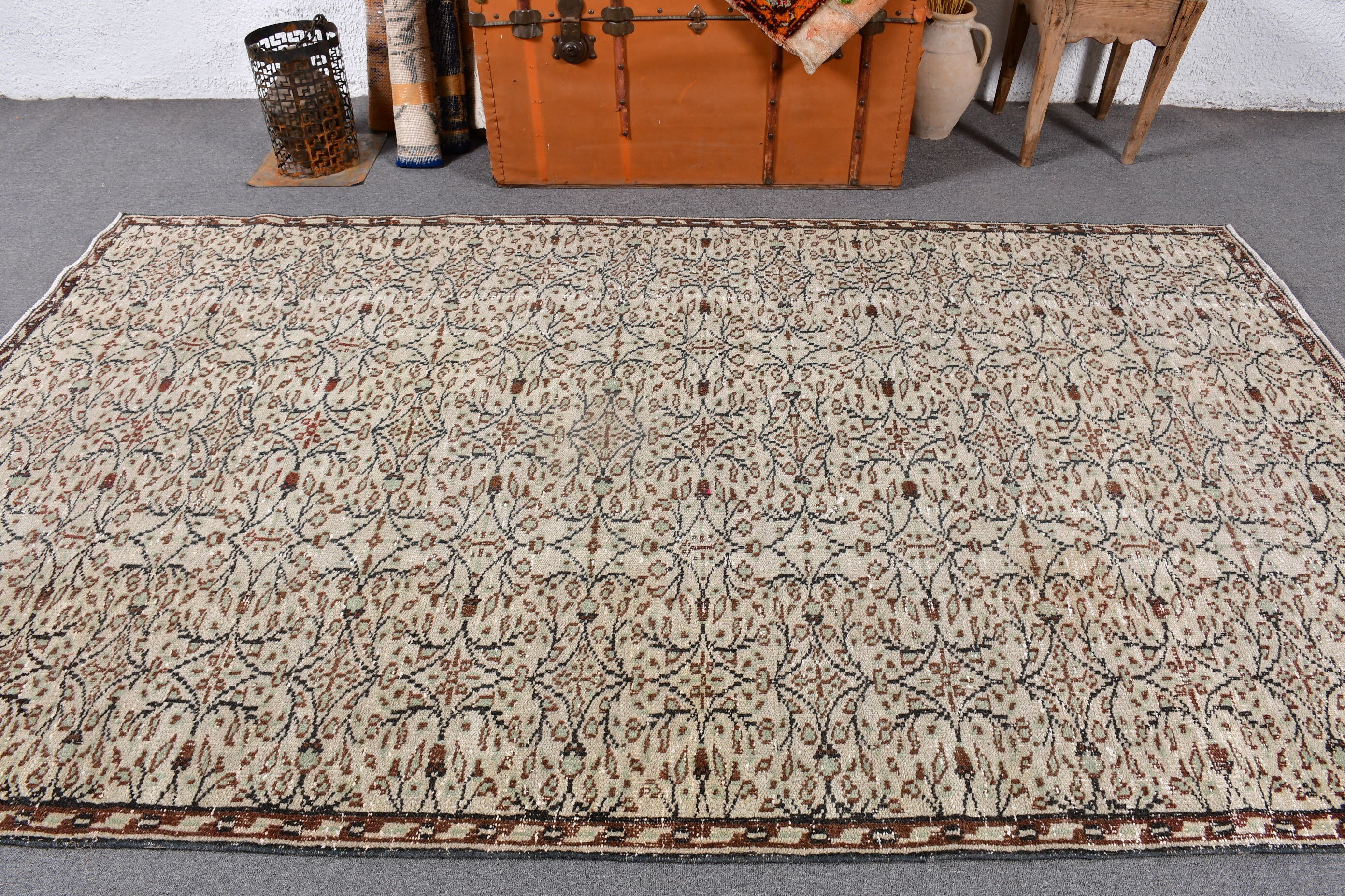 Türk Halıları, Modern Halı, Bej Soğuk Halı, 5,2x8,7 ft Büyük Halılar, Büyük Vintage Halılar, Yün Halı, Vintage Halı, El Dokuma Halılar, Büyük Boho Halılar