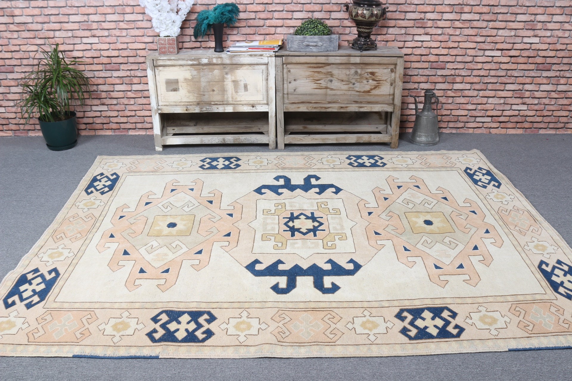 Eclectic Rugs, Beige Floor Rug, Dining Room Rugs, Moroccan Rugs, Salon Rug, Vintage Rugs, Oriental Rug, 6.1x8.2 ft Large Rugs, Turkish Rug