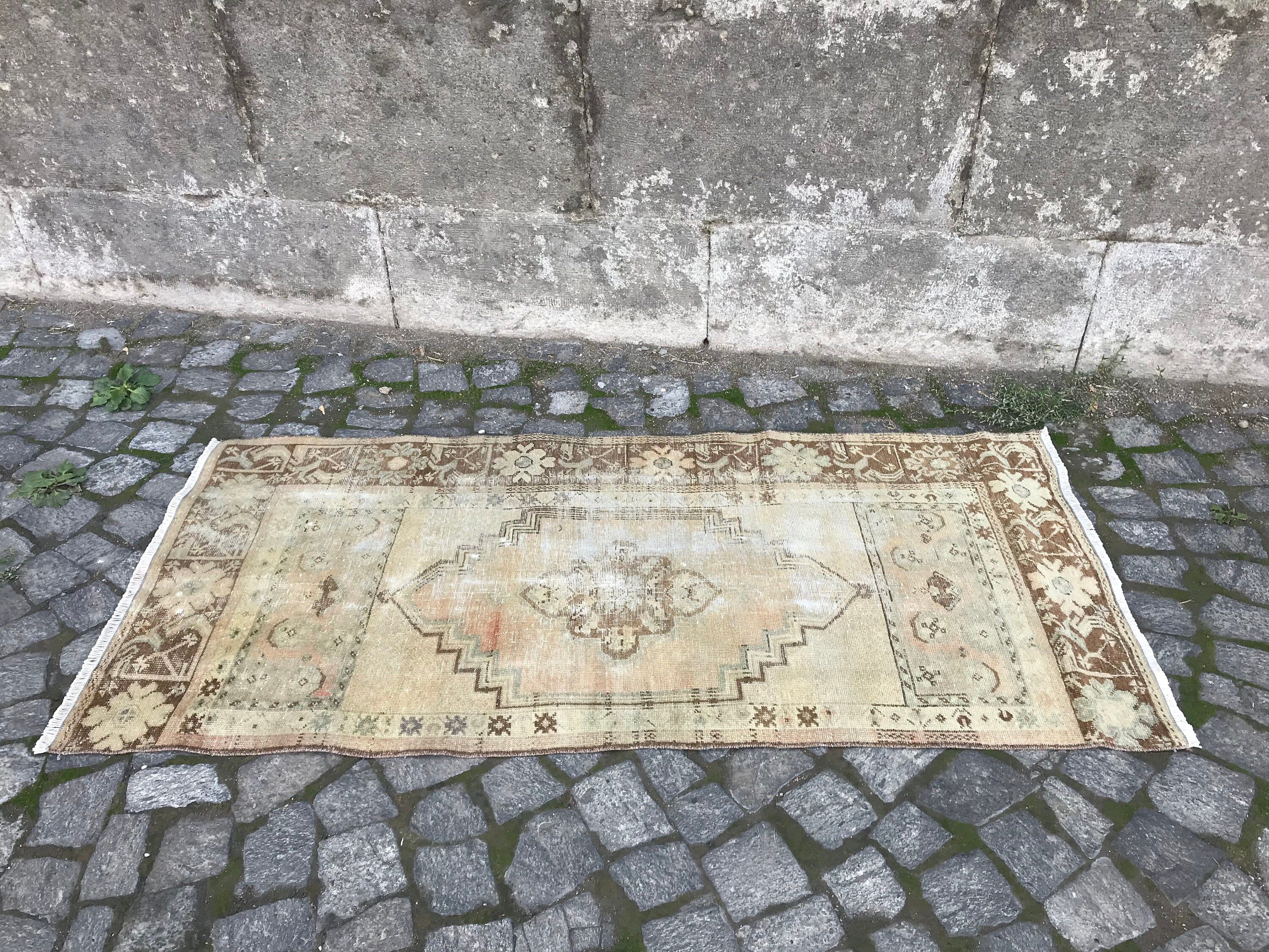 Bej Ev Dekor Halıları, Eklektik Halı, 2.5x5.2 ft Küçük Halı, Yer Halıları, Duvara Asılı Halı, Türk Halıları, Yün Halı, Vintage Halı, Yatak Odası Halıları