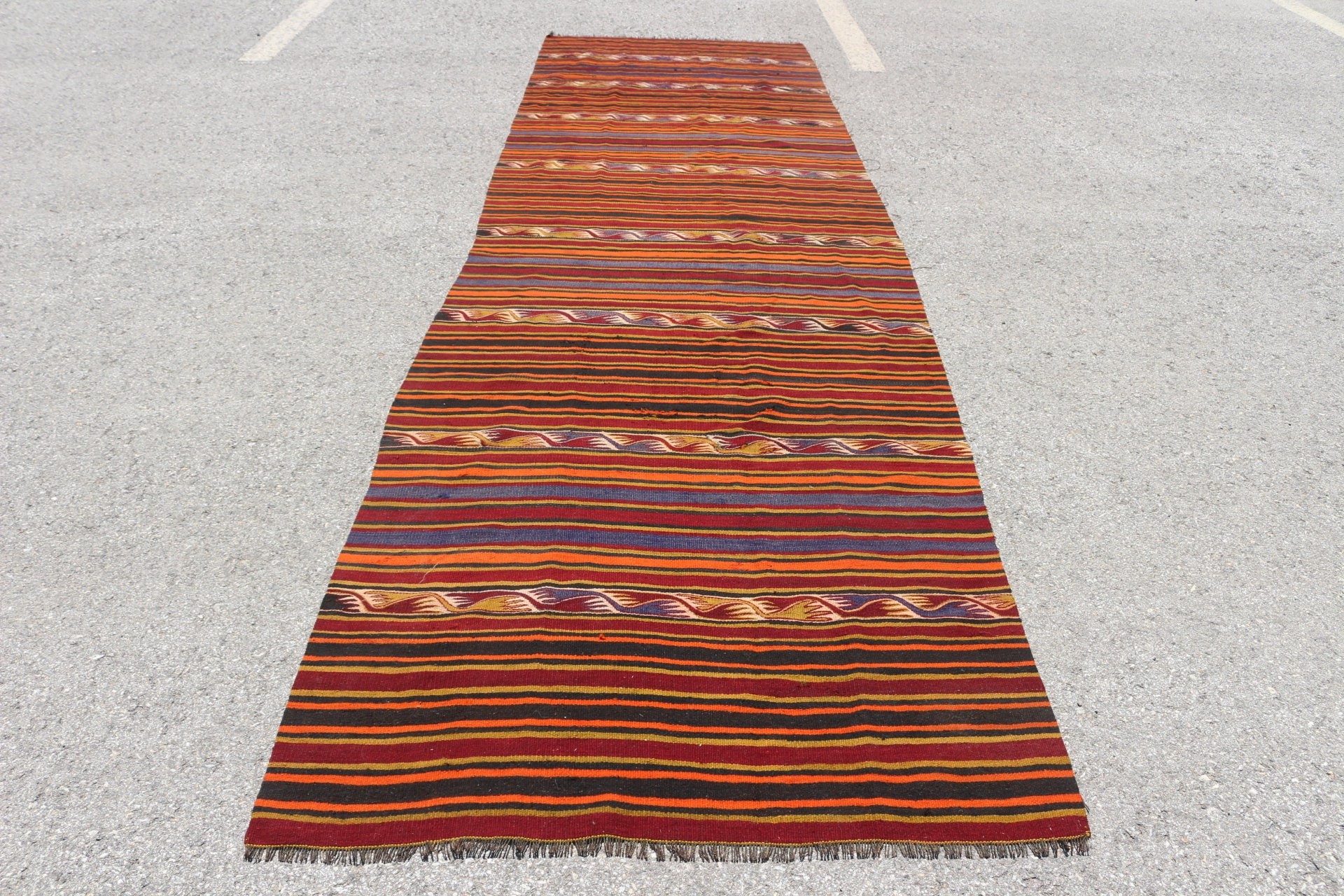 Kilim, Antika Halı, Özel Halı, Vintage Halı, 4x13.5 ft Yolluk Halısı, Merdiven Halıları, Turuncu Mutfak Halısı, Türk Halısı, Merdiven Halısı