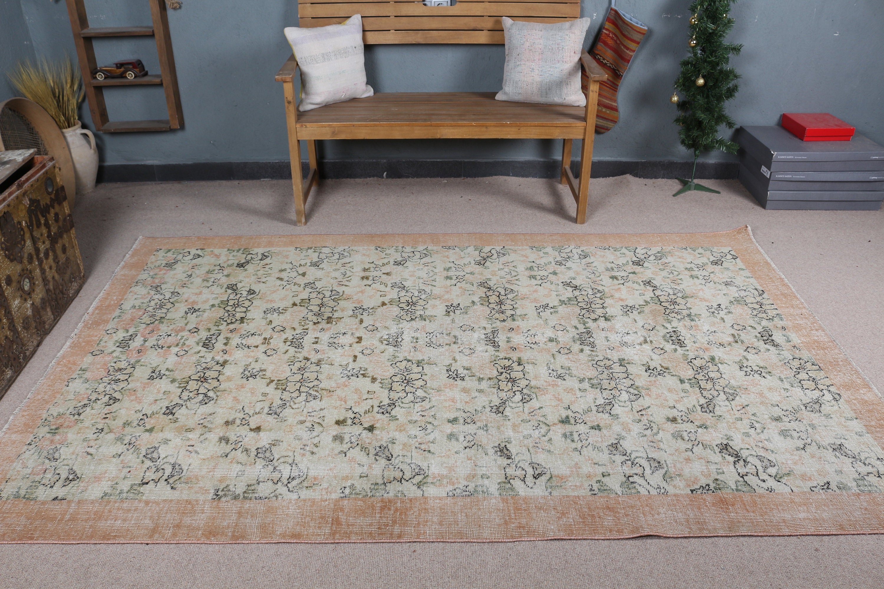 Bedroom Rug, Green Moroccan Rug, Antique Rug, Vintage Rug, Living Room Rug, Hand Woven Rug, Kitchen Rug, Turkish Rug, 5.2x8.3 ft Large Rugs