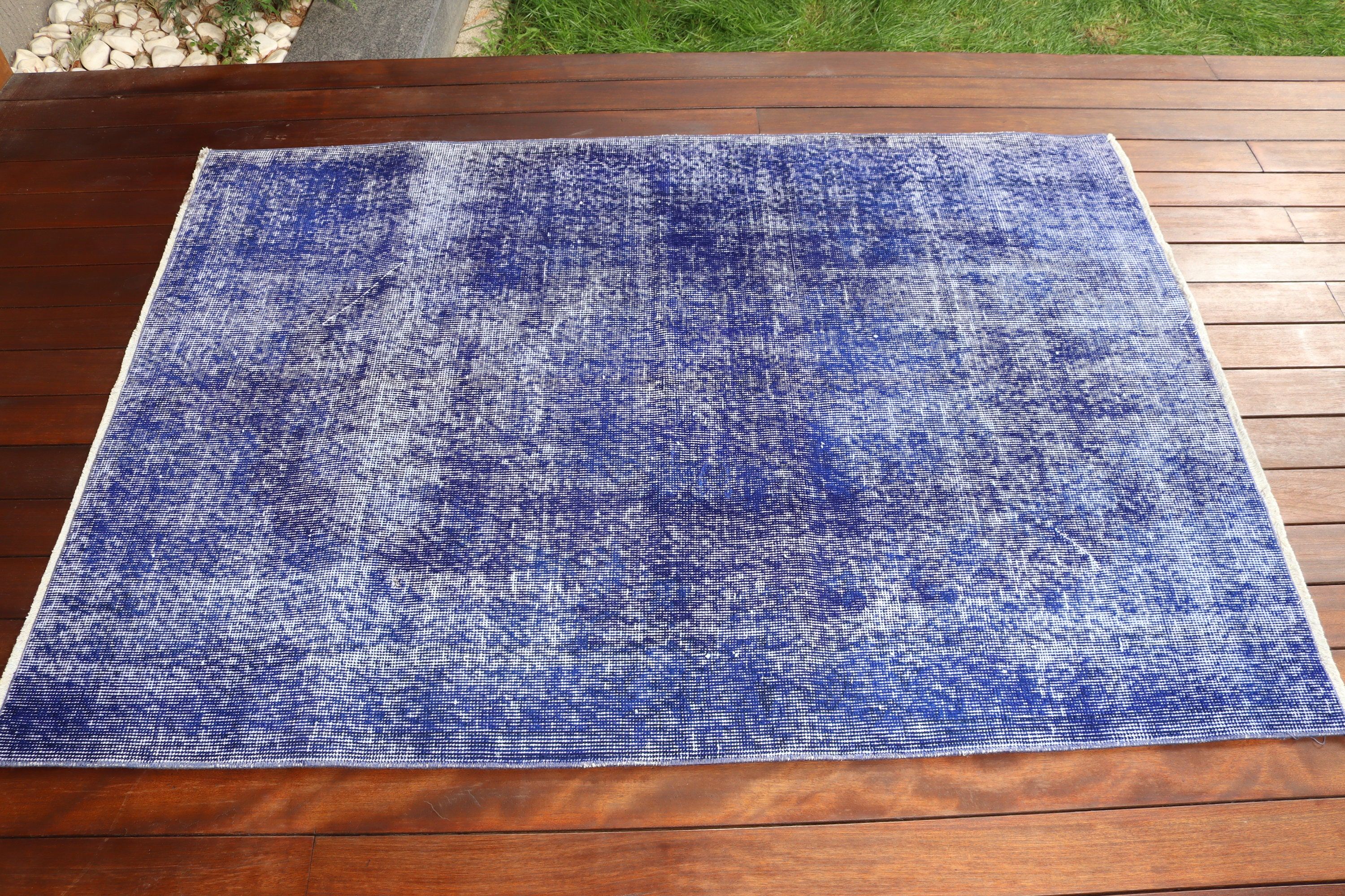 Blue Neutral Rug, Decorative Rug, Luxury Rug, Rugs for Vintage Accent, Turkish Rug, Vintage Rugs, 3.8x5.3 ft Accent Rug