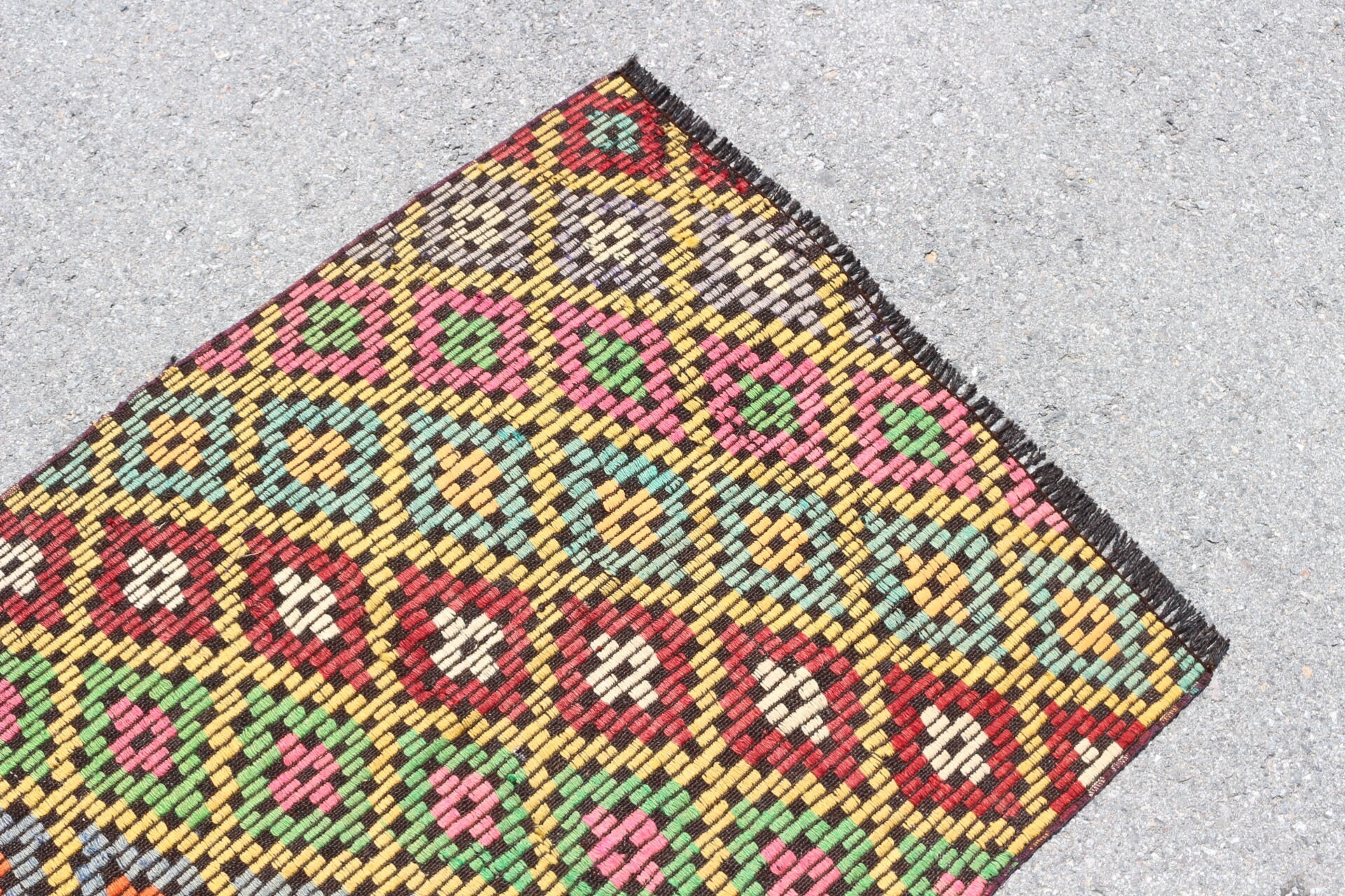 Antique Rug, Door Mat Rug, Muted Rugs, Kilim, Turkish Rug, Vintage Rugs, Bedroom Rug, Nursery Rugs, Yellow  3x3.8 ft Small Rug