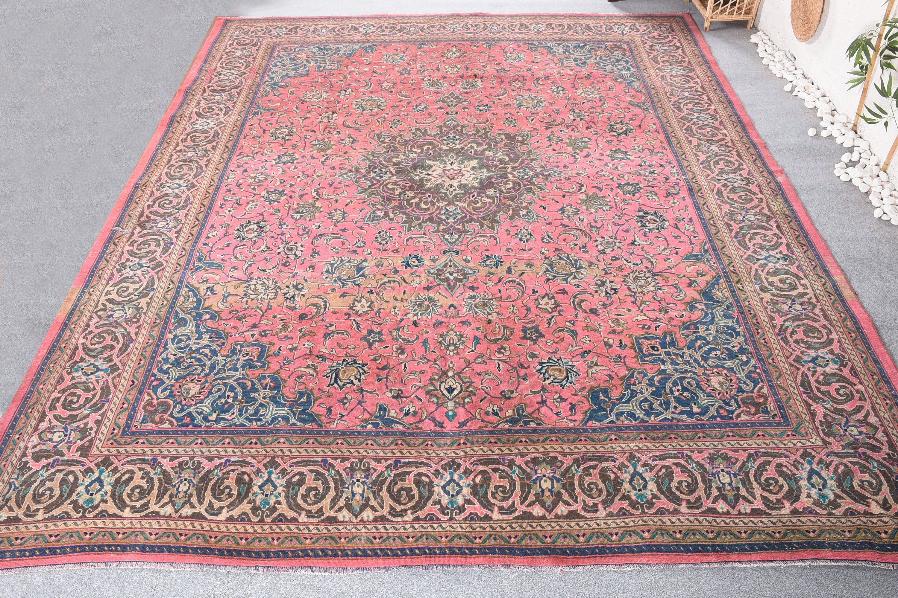 Pink  9.5x12.5 ft Oversize Rug, Saloon Rug, Turkish Rugs, Anatolian Rug, Bright Rug, Vintage Rugs, Salon Rugs, Home Decor Rug