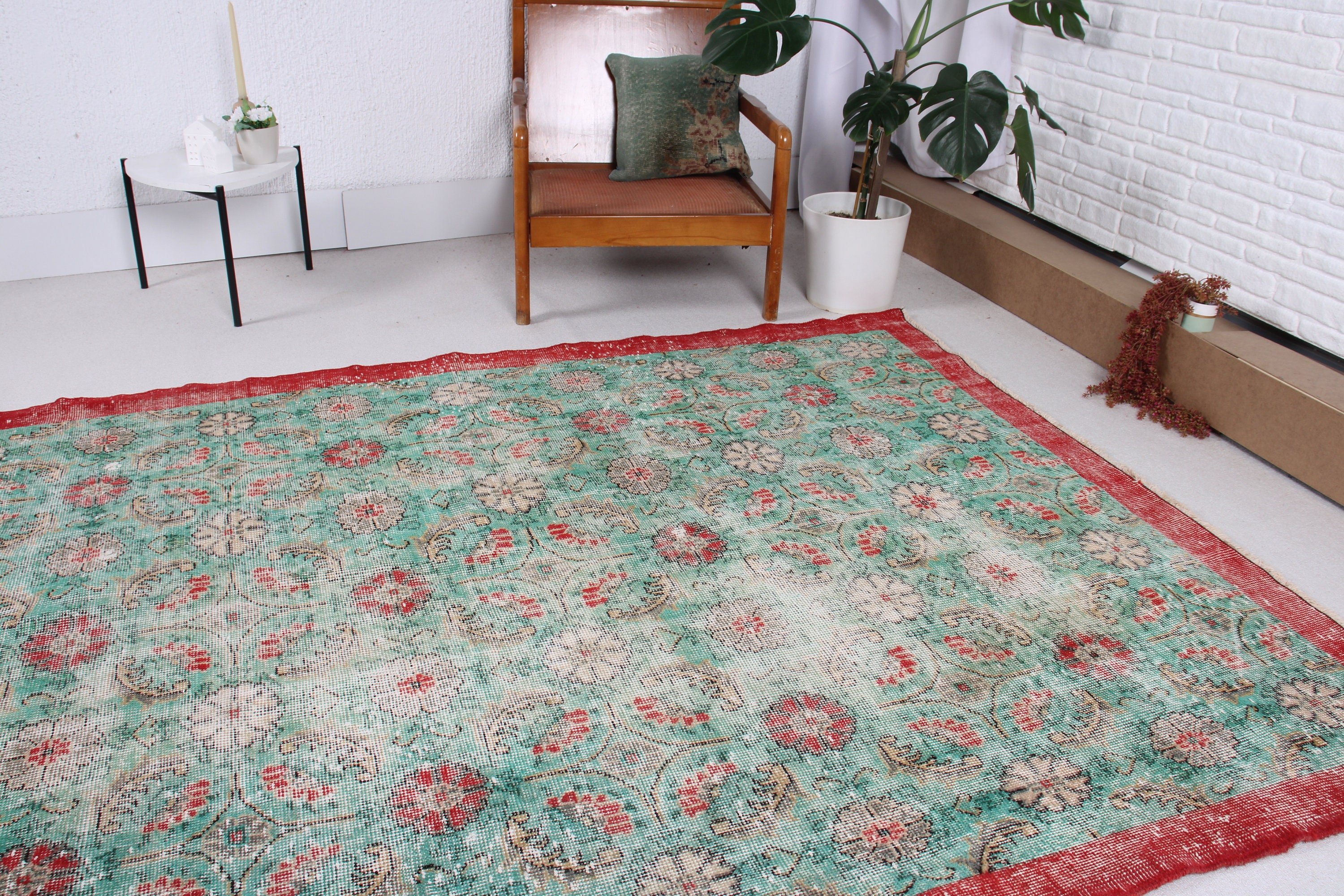 Floor Rugs, Green Antique Rugs, Vintage Rugs, Large Boho Rugs, Turkish Rug, Geometric Rug, Salon Rug, Antique Rug, 5.7x8.9 ft Large Rug