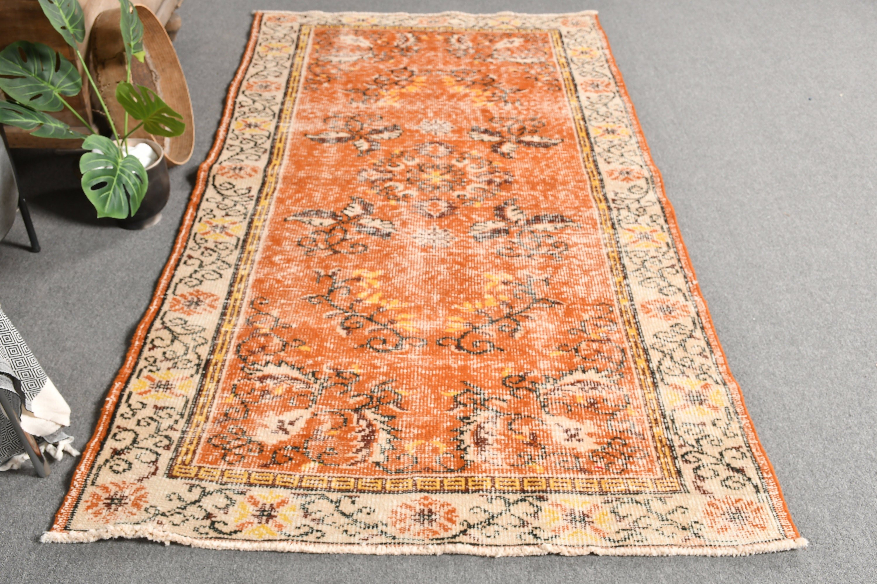 Vintage Rugs, Rugs for Dining Room, Antique Rugs, Bedroom Rug, Orange Oushak Rug, Floor Rug, Indoor Rug, Turkish Rug, 3.9x7.5 ft Area Rug