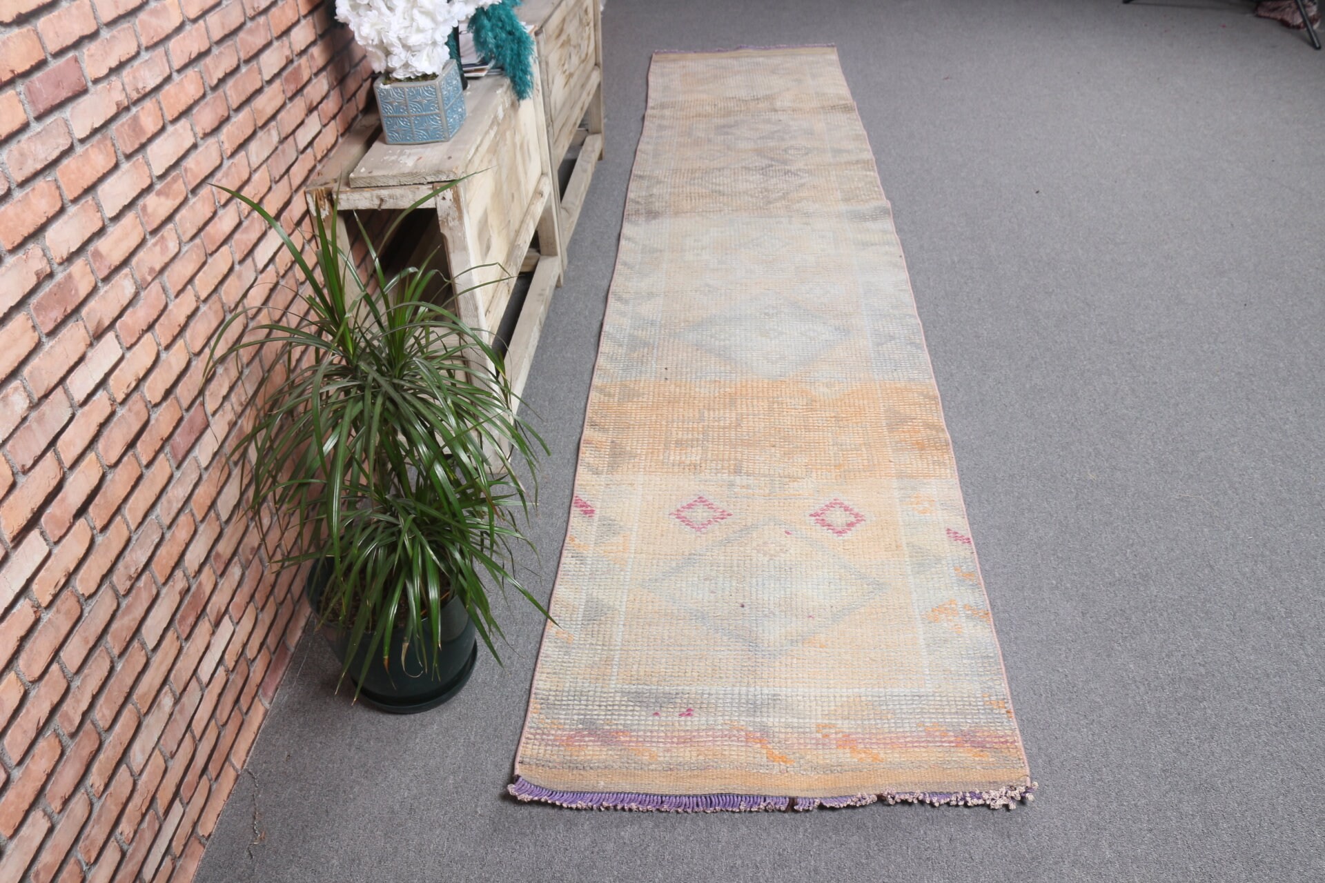 Bedroom Rug, Green Cool Rug, Vintage Decor Rug, Vintage Rug, Rugs for Runner, 2.3x11.2 ft Runner Rug, Kitchen Rug, Turkish Rug, Oushak Rug