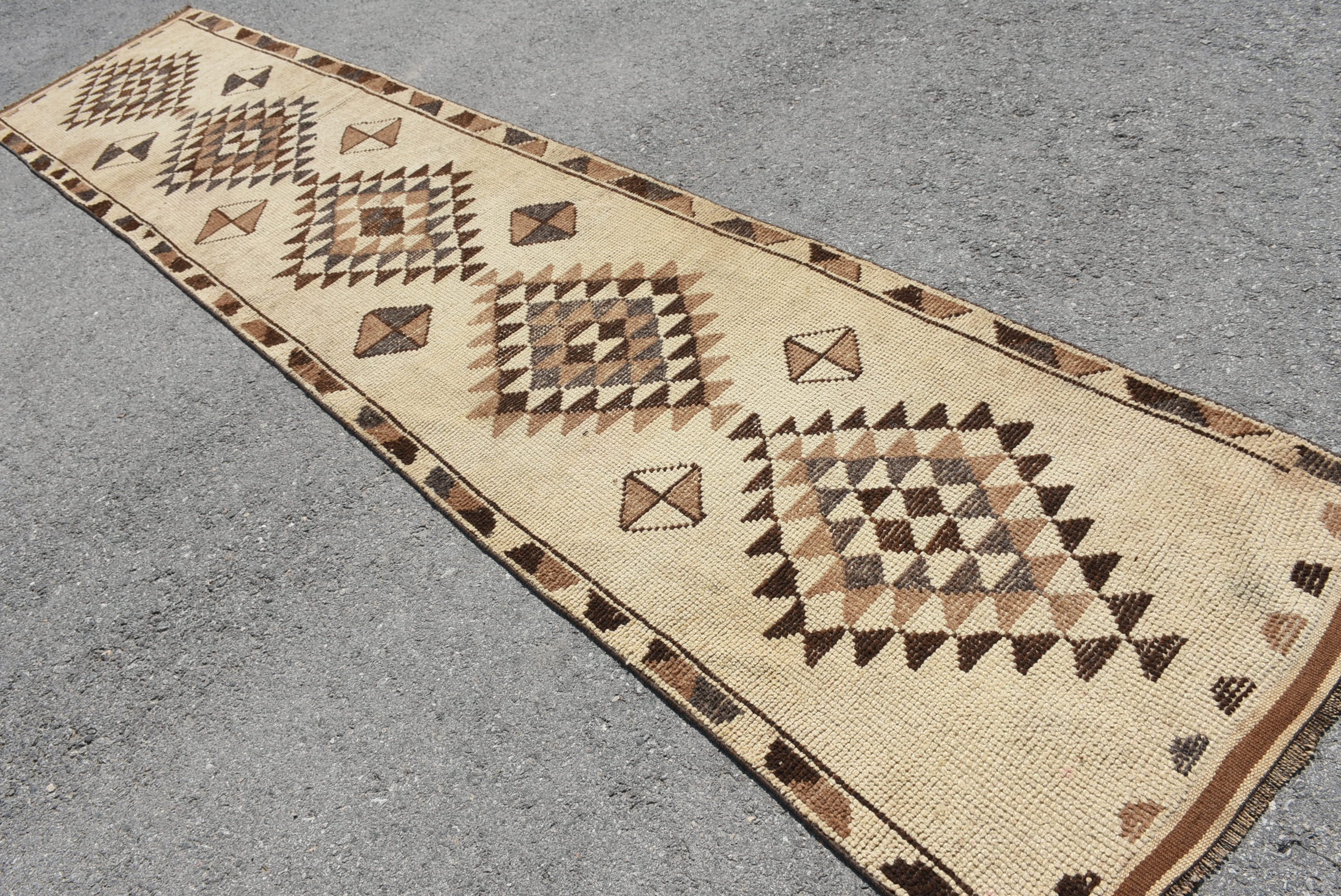 Oushak Rug, Turkish Rugs, Vintage Rug, Kitchen Rug, Hallway Rug, Beige Oushak Rug, Rugs for Stair, 3x13.7 ft Runner Rug