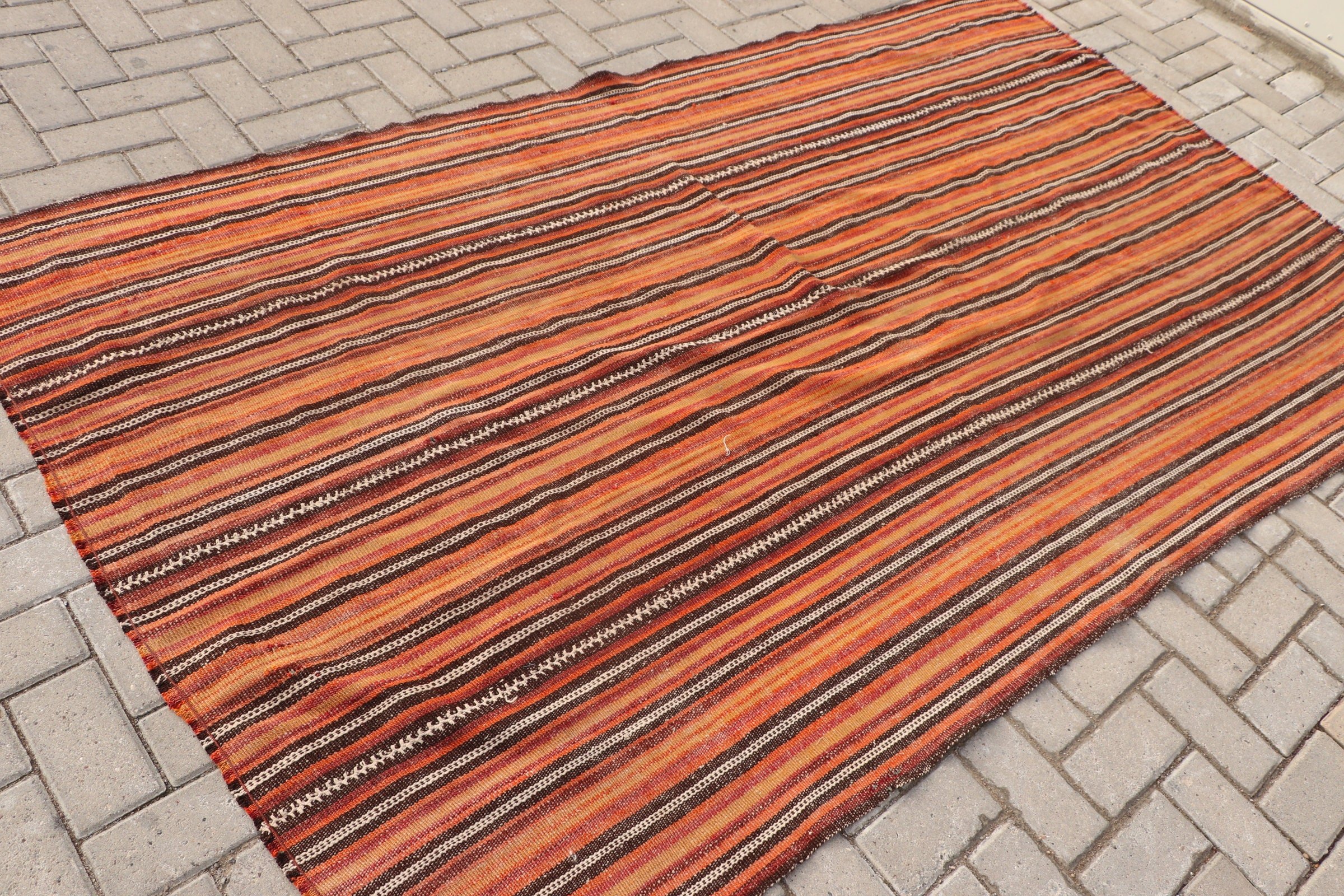 Antre Kilim, Yer Kilim, Antik Kilim, Turuncu Serin Kilim, Mutfak Kilim, Antre Kilim, 150x241 cm Oturma odası Kilim, Yer Kilim, Türk Kilim