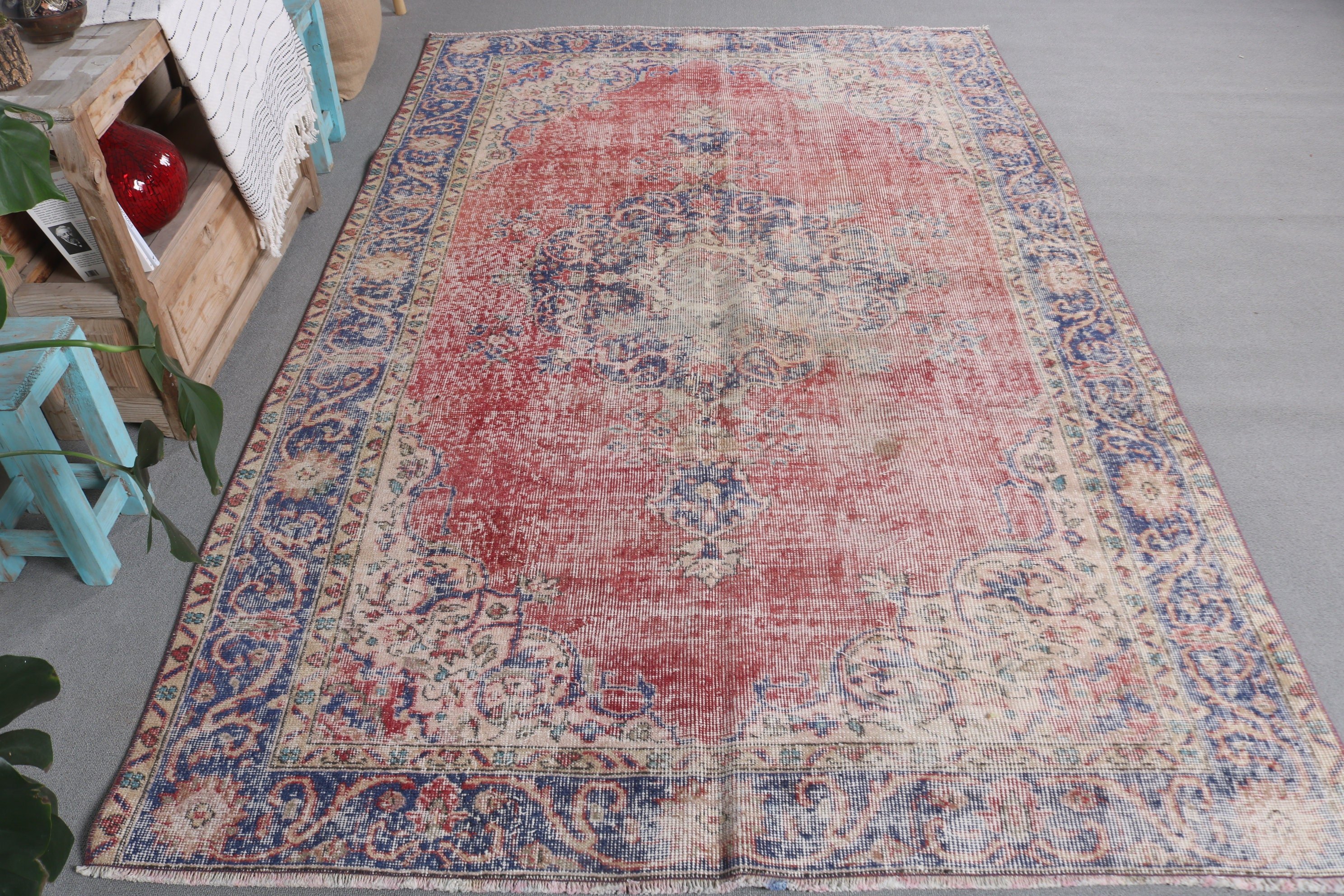 Vintage Halı, Yemek Odası Halısı, Organik Halı, Antika Halı, Türk Halıları, Mavi Havalı Halılar, Anadolu Halıları, 5.2x8.3 ft Büyük Halılar, Yatak Odası Halısı