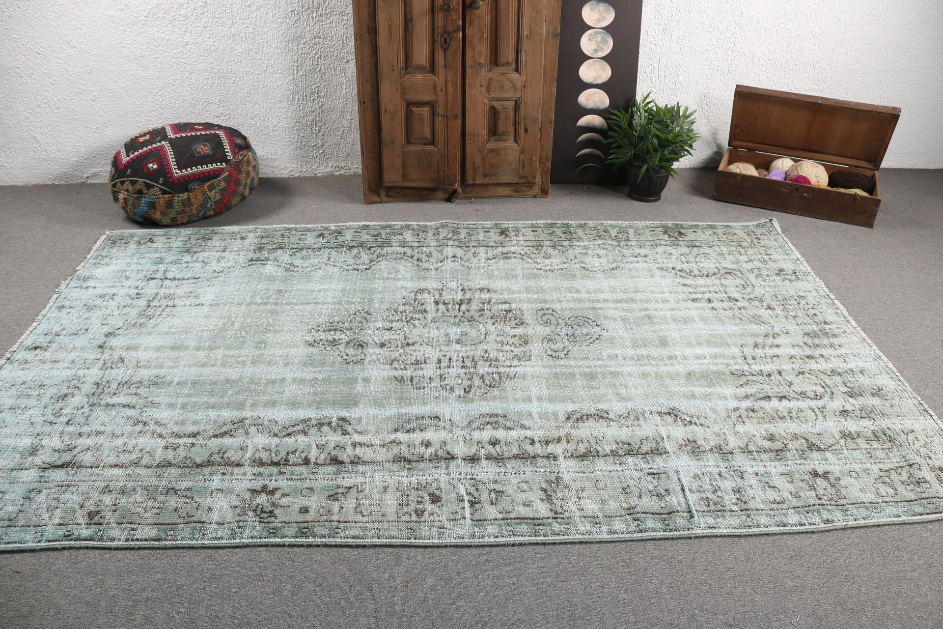 Green Handwoven Rug, Large Boho Rug, Geometric Rug, Tribal Rug, Vintage Rug, Turkish Rug, Moroccan Rug, Bedroom Rugs, 5.9x9.4 ft Large Rugs