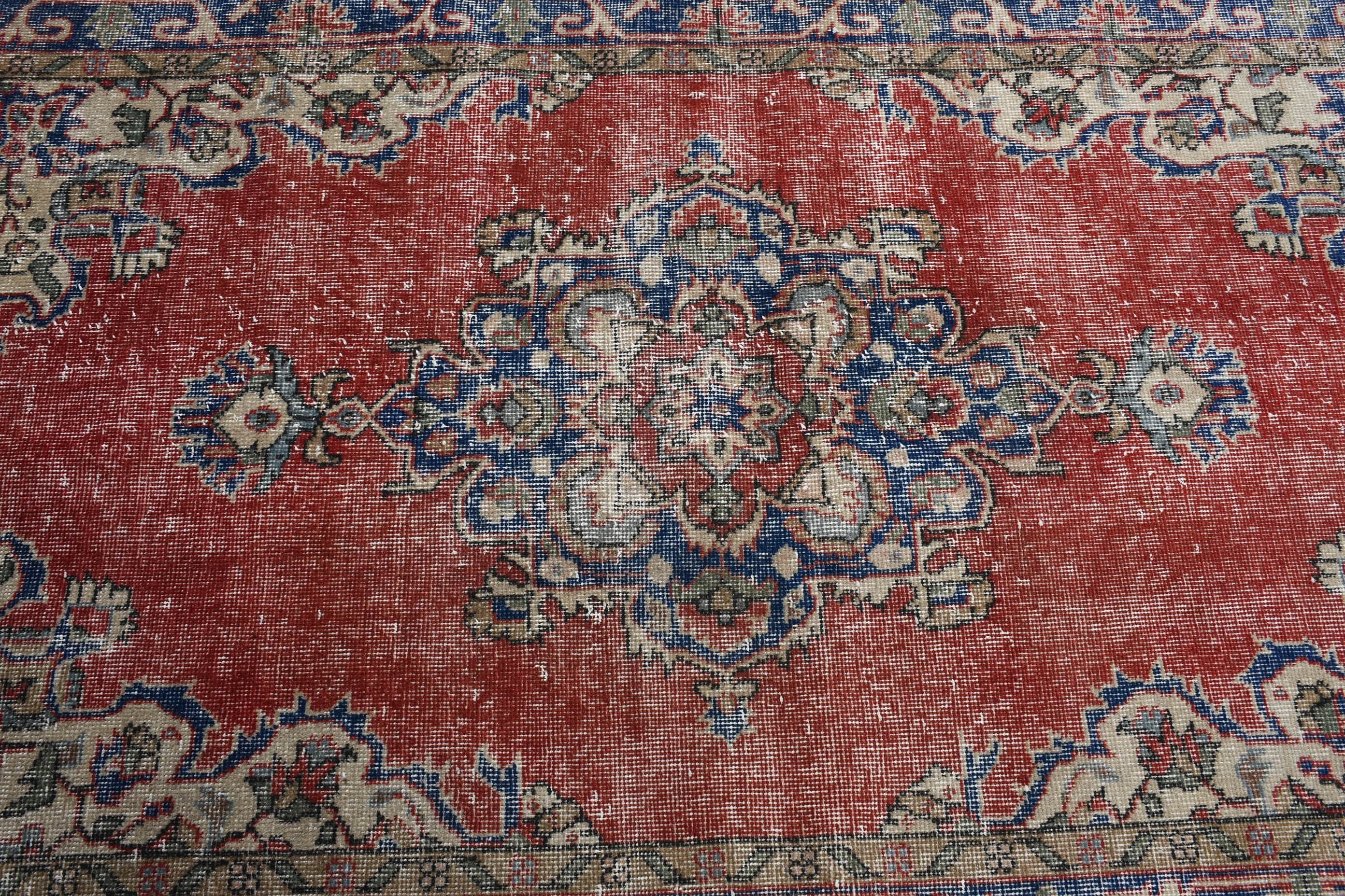 Vintage Halı, Mutfak Halıları, Türk Halıları, Oushak Halısı, Kırmızı Yün Halısı, Vintage Dekor Halıları, 3,5x6,2 ft Accent Halısı, Yatak Odası Halıları, Çocuk Odası Halısı