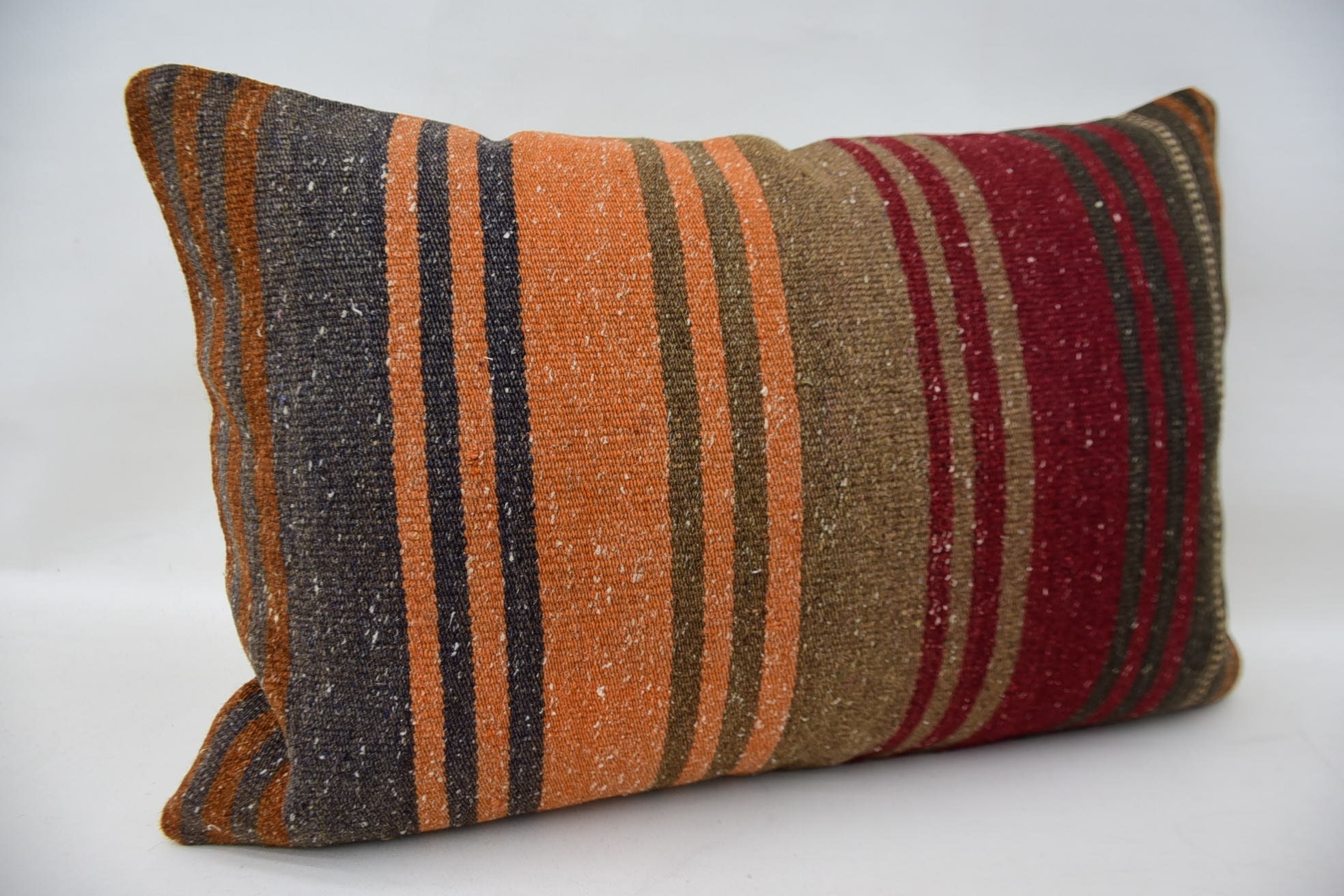 Turkish Pillow, Kilim Rug Cushion Case, Gift Pillow, Pillow for Couch, Yoga Cushion Cover, 16"x24" Orange Cushion