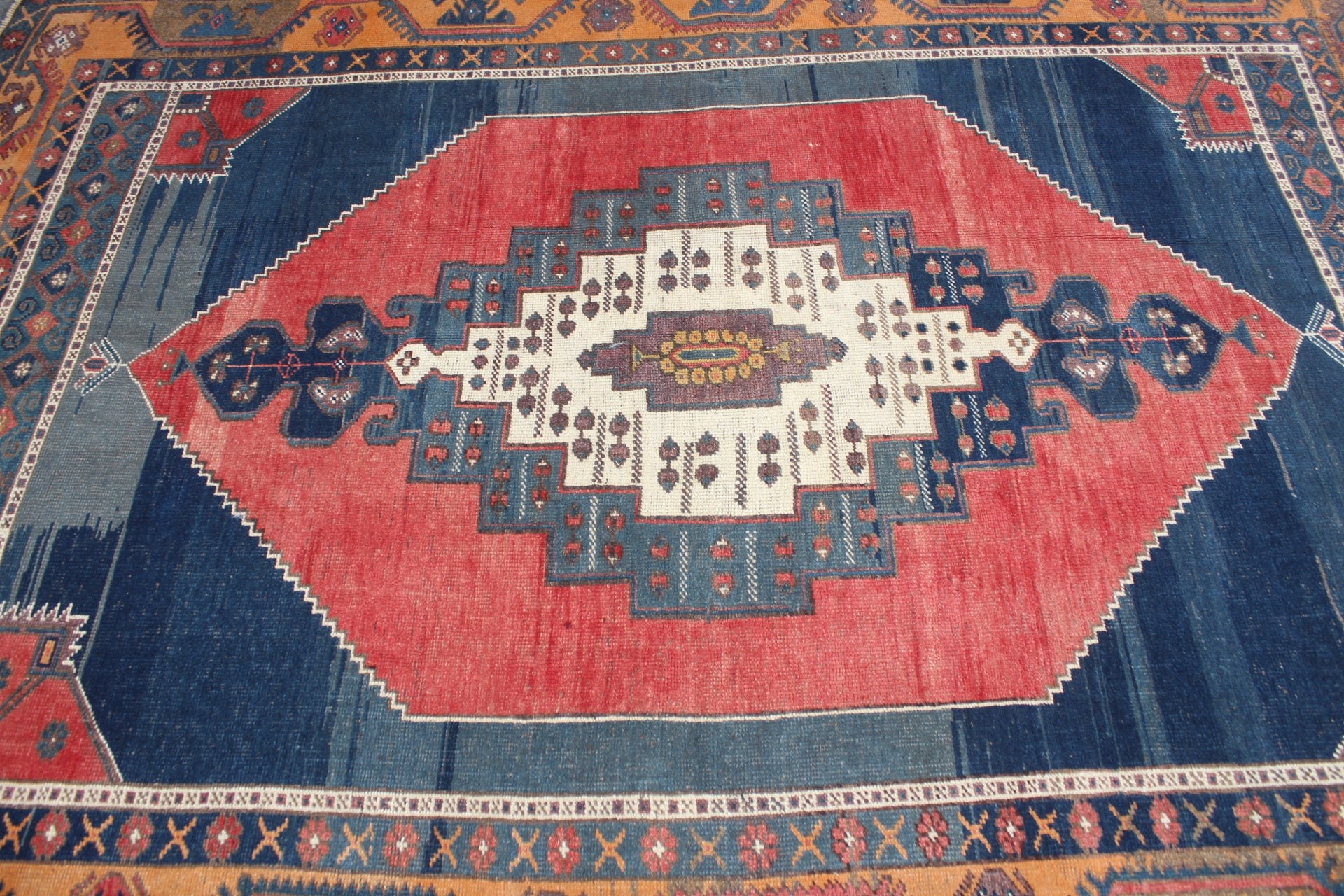 Vintage Halı, Organik Halı, Türk Halıları, Salon Halıları, Mavi Antika Halı, Yatak Odası Halıları, 5.9x8.5 ft Büyük Halı, Oryantal Halı