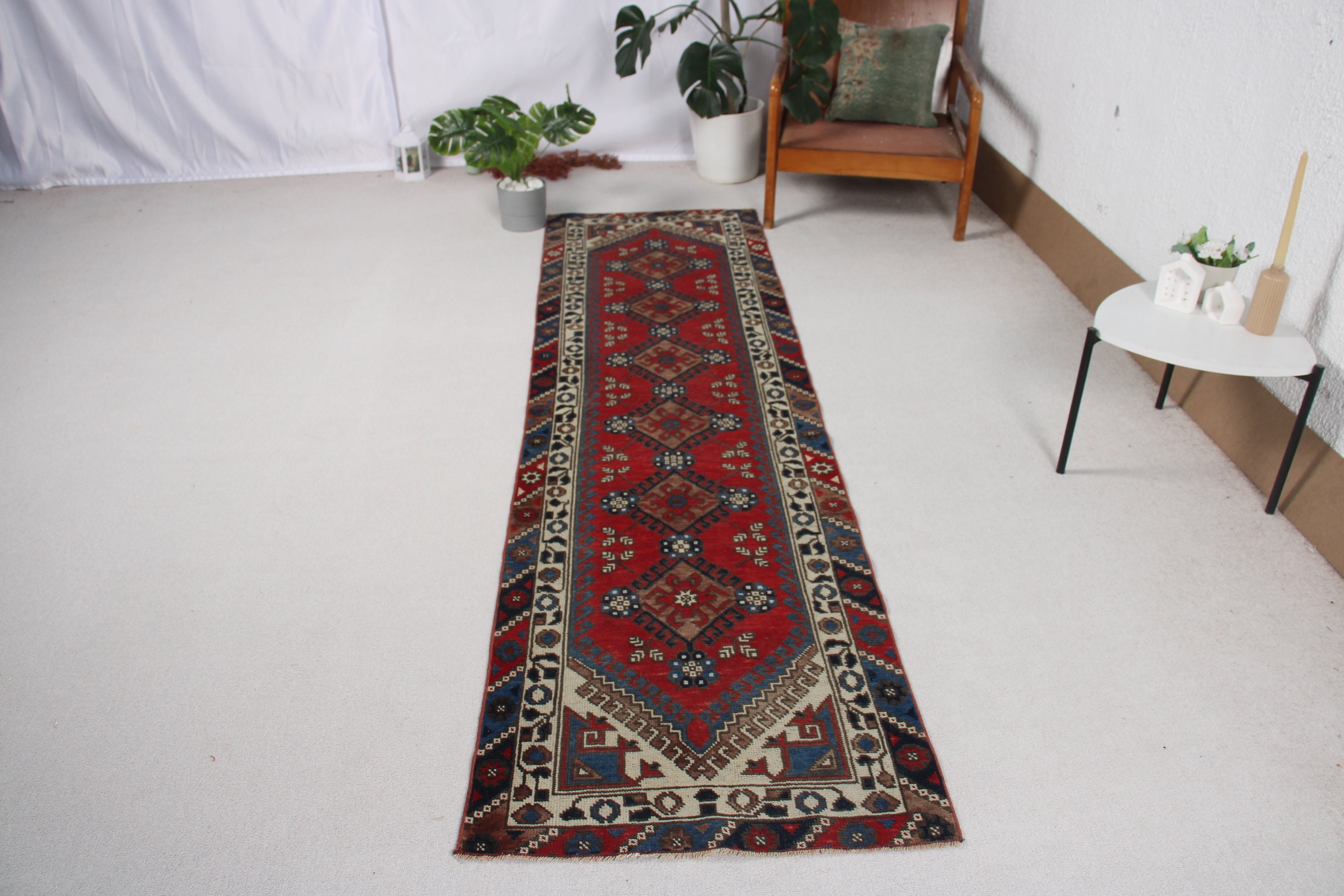 Mutfak Halıları, Türk Halısı, Kırmızı Lüks Halı, 2,4x8,7 ft Runner Halısı, Vintage Runner Halısı, Vintage Halı, Fas Halısı, Oryantal Halılar