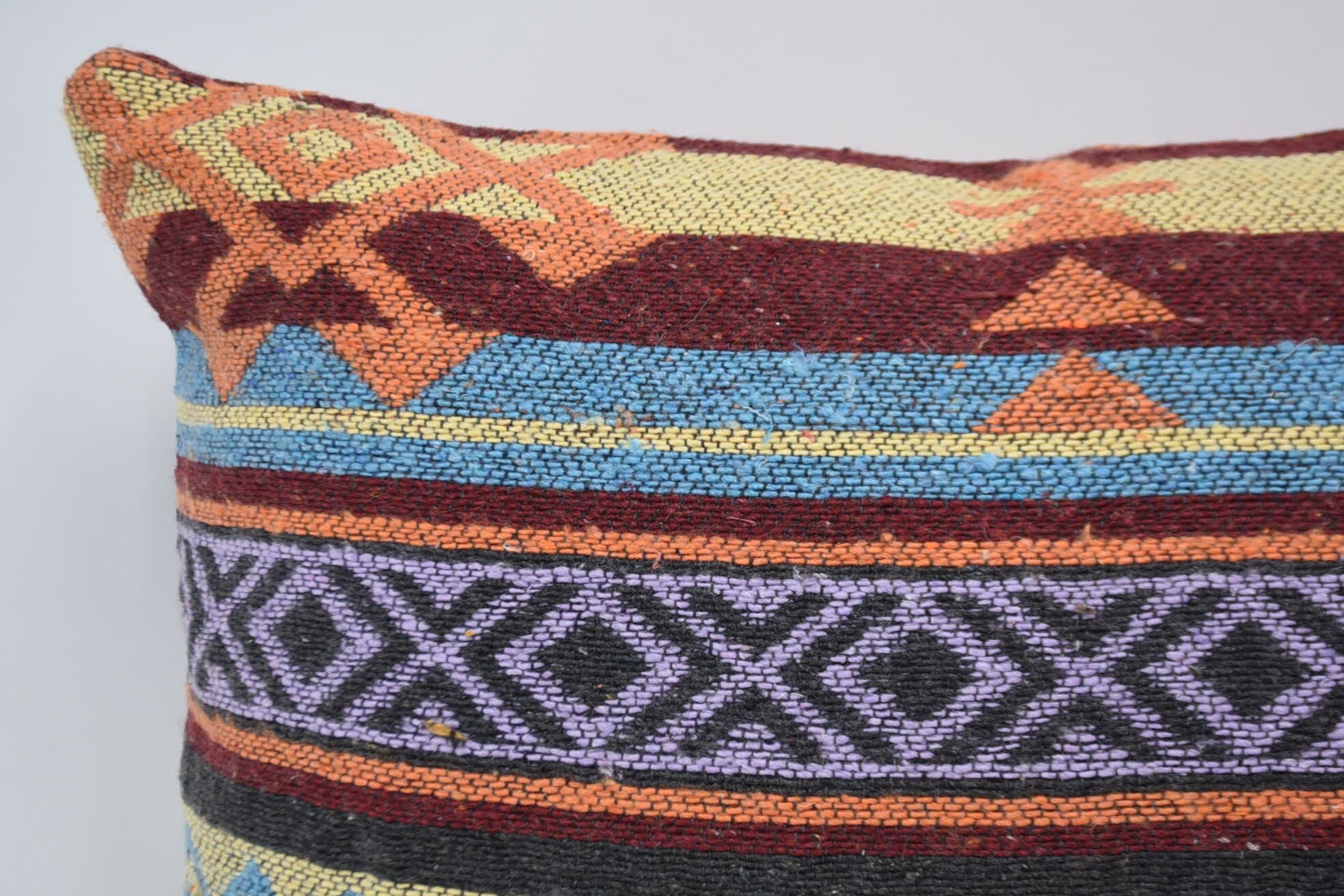 16"x24" Yellow Pillow Sham, Farmhouse Cushion Case, Handmade Kilim Cushion, Cotton Pillow, Vintage Kilim Pillow, Kilim Pillow
