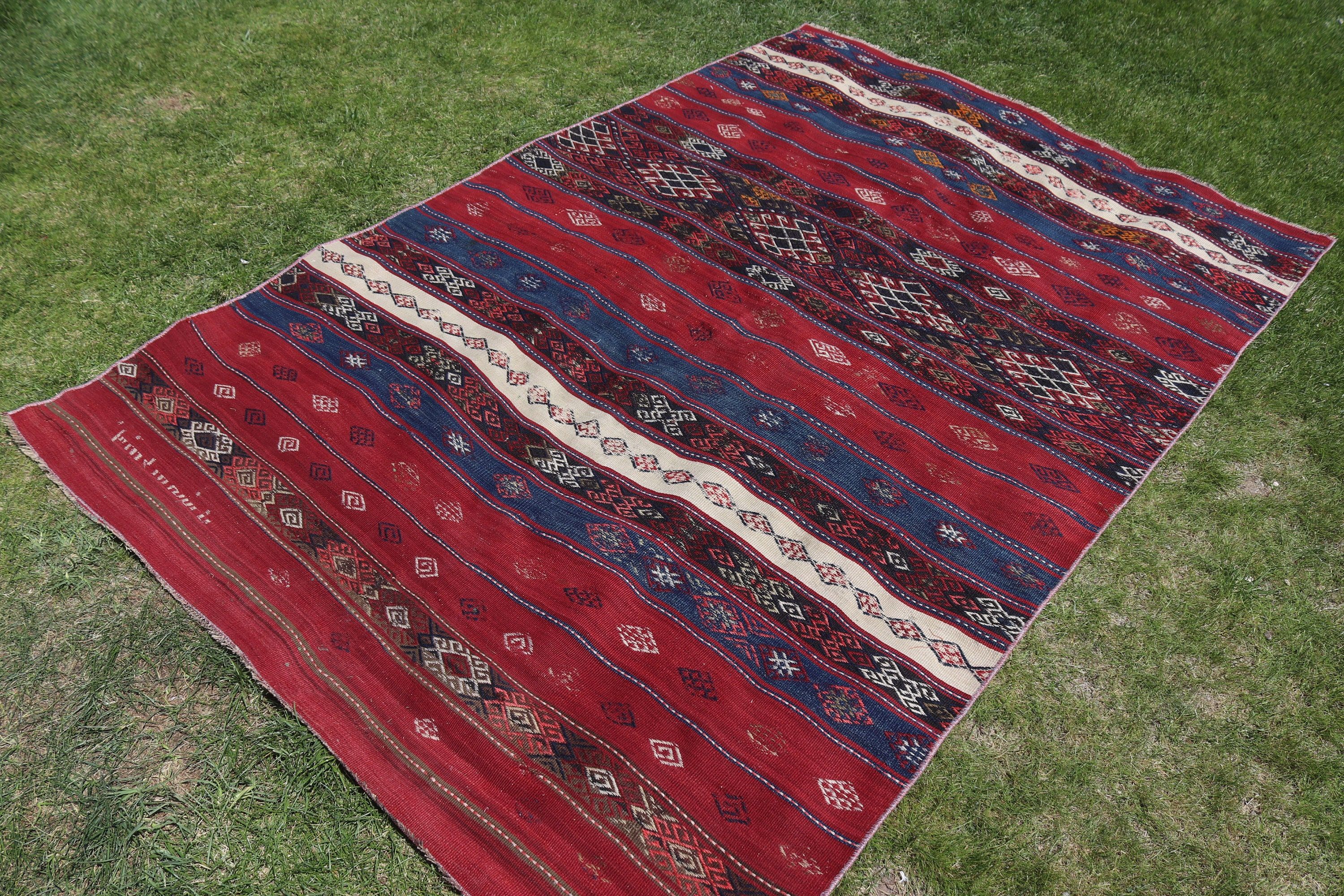 Oushak Area Rugs, Floor Rugs, Red Anatolian Rugs, Turkish Rugs, Oriental Rug, Vintage Rugs, Kilim, 4.9x7.2 ft Area Rugs, Boho Rugs