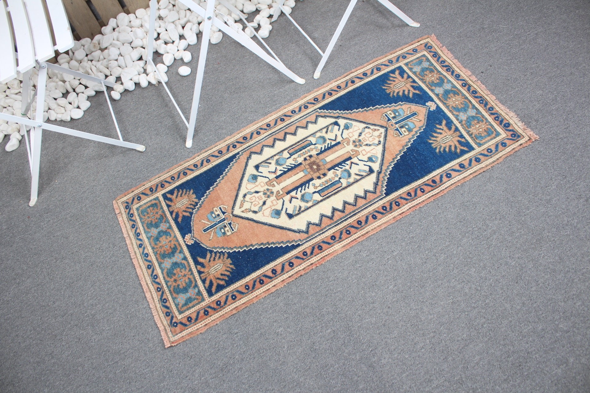 Cool Rugs, Bathroom Rug, 1.8x3.8 ft Small Rug, Turkish Rugs, Vintage Rugs, Kitchen Rugs, Rugs for Bath, Blue Wool Rug, Bedroom Rugs