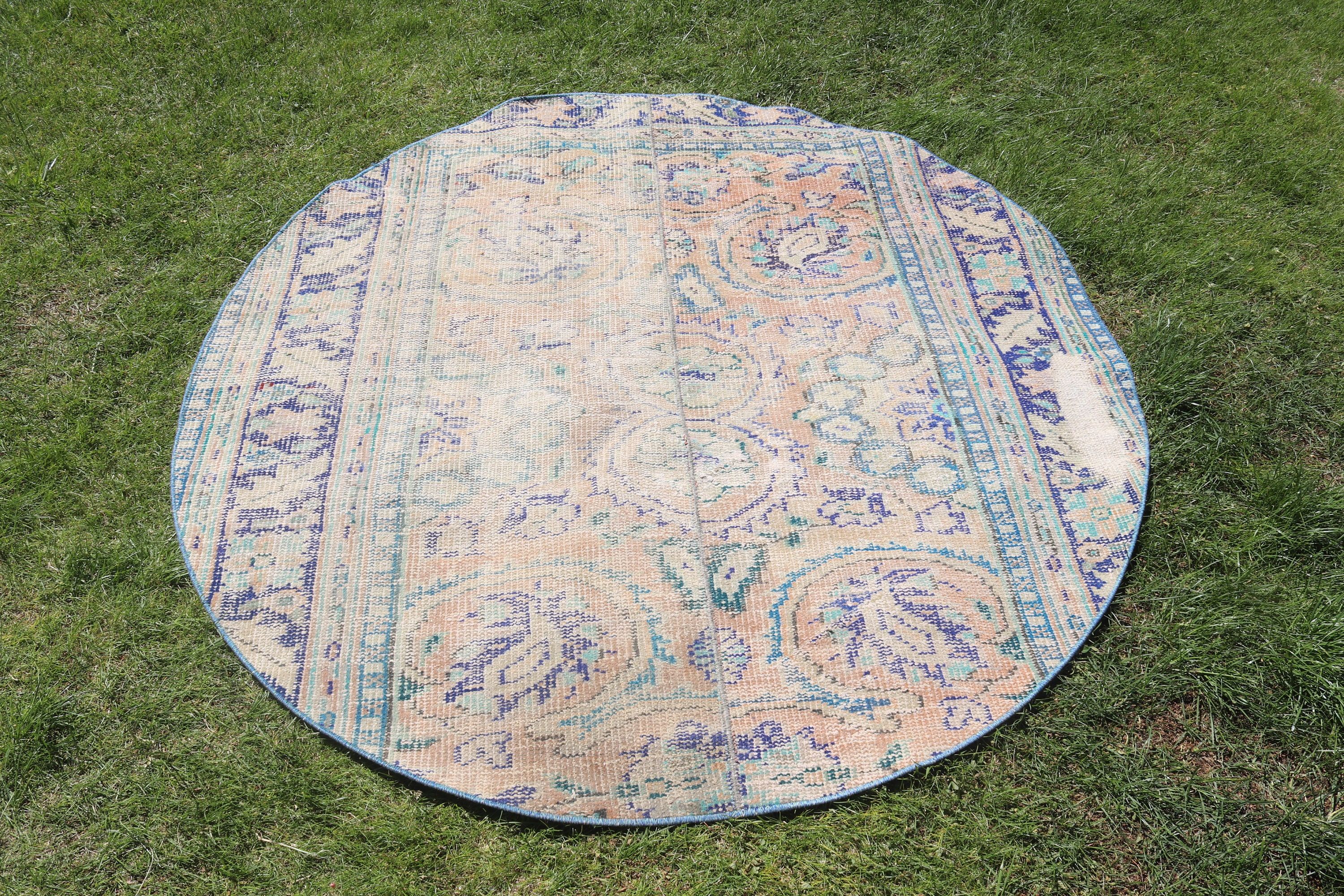 Mavi El Dokuma Halılar, Vintage Halı, Yatak Odası Halıları, Mutfak Halıları, Vintage Vurgulu Halı, Modern Halılar, 4.8x4.8 ft Accent Halı, Türk Halısı