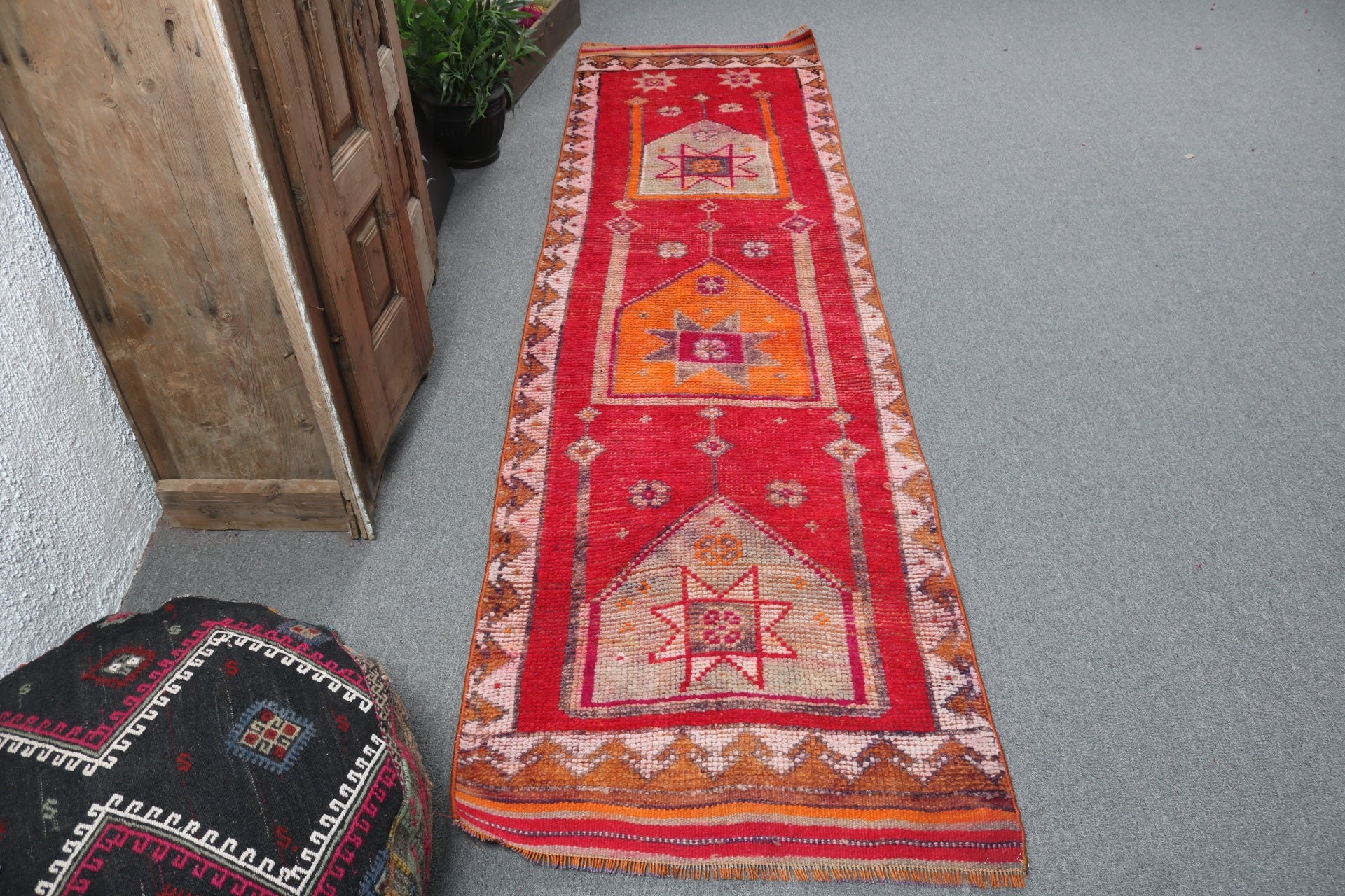 2.5x9.3 ft Runner Rugs, Turkish Rugs, Red Antique Rug, Home Decor Rug, Beni Ourain Runner Rug, Modern Rugs, Vintage Rugs, Corridor Rugs