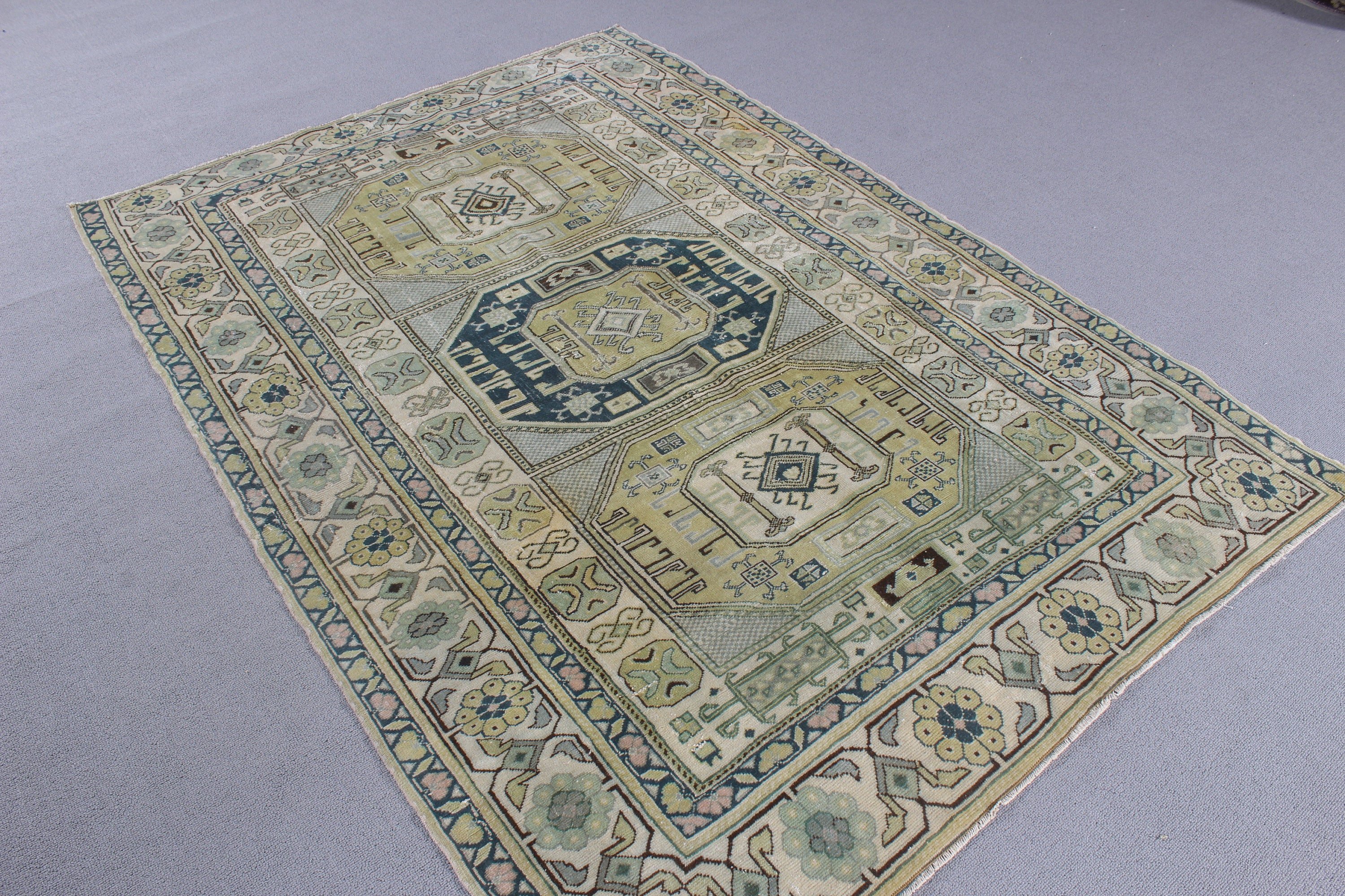 Geometric Rugs, Flatweave Rugs, Green Boho Rug, Vintage Rugs, Vintage Accent Rug, Turkish Rugs, Boho Accent Rugs, 3.9x5.4 ft Accent Rugs