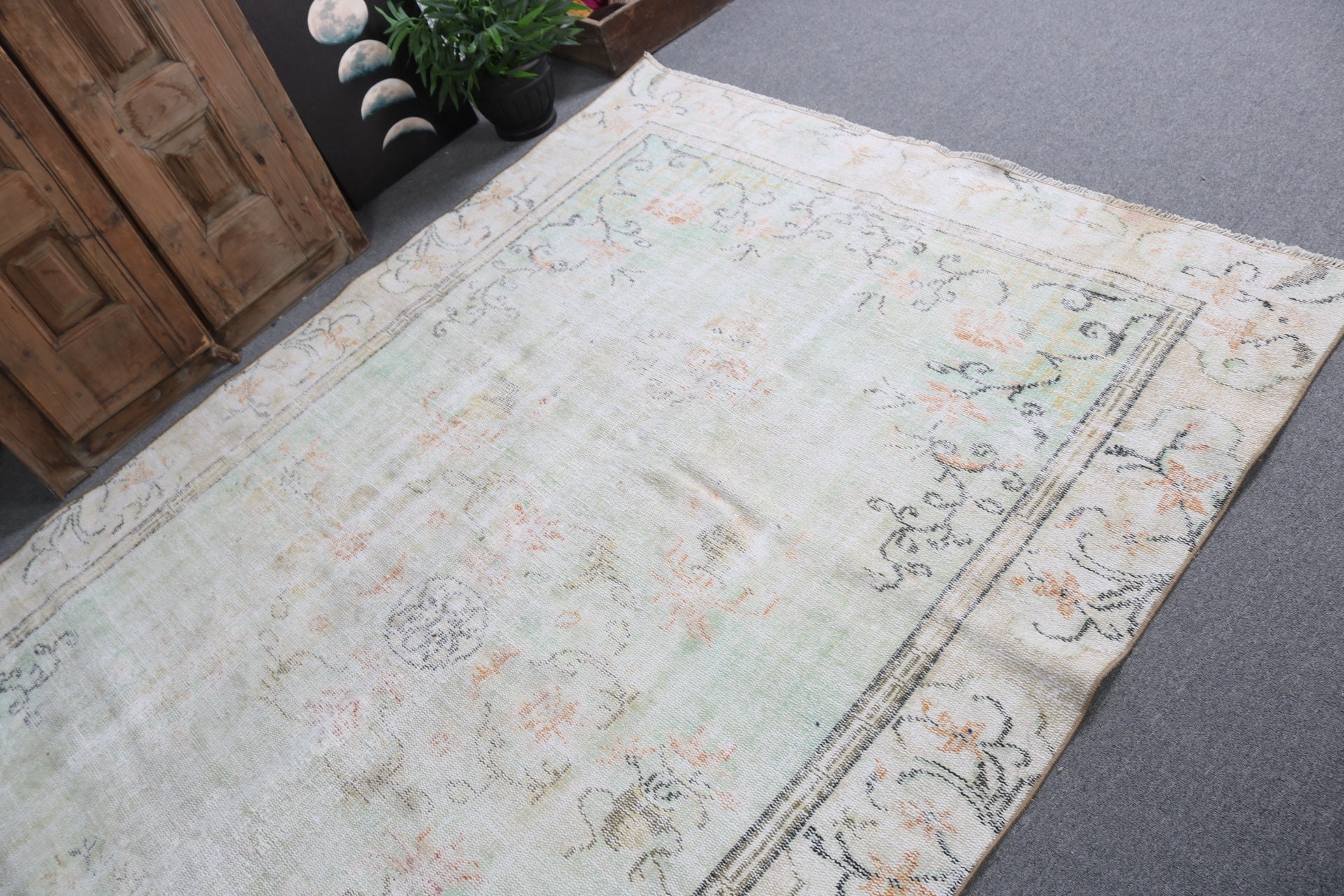 Salon Rug, Handwoven Rug, Cool Rug, Rugs for Bedroom, Green Luxury Rugs, Large Boho Rug, 6x8.8 ft Large Rugs, Vintage Rug, Turkish Rugs