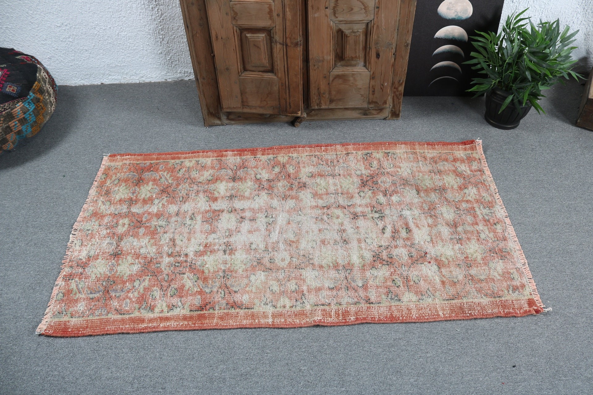 Yün Halılar, Turuncu Soğuk Halılar, 2,8x5,1 ft Küçük Halı, Vintage Halı, Küçük Alan Halısı, Araba Mat Halısı, Soğuk Halı, Türk Halısı, Küçük Boho Halıları