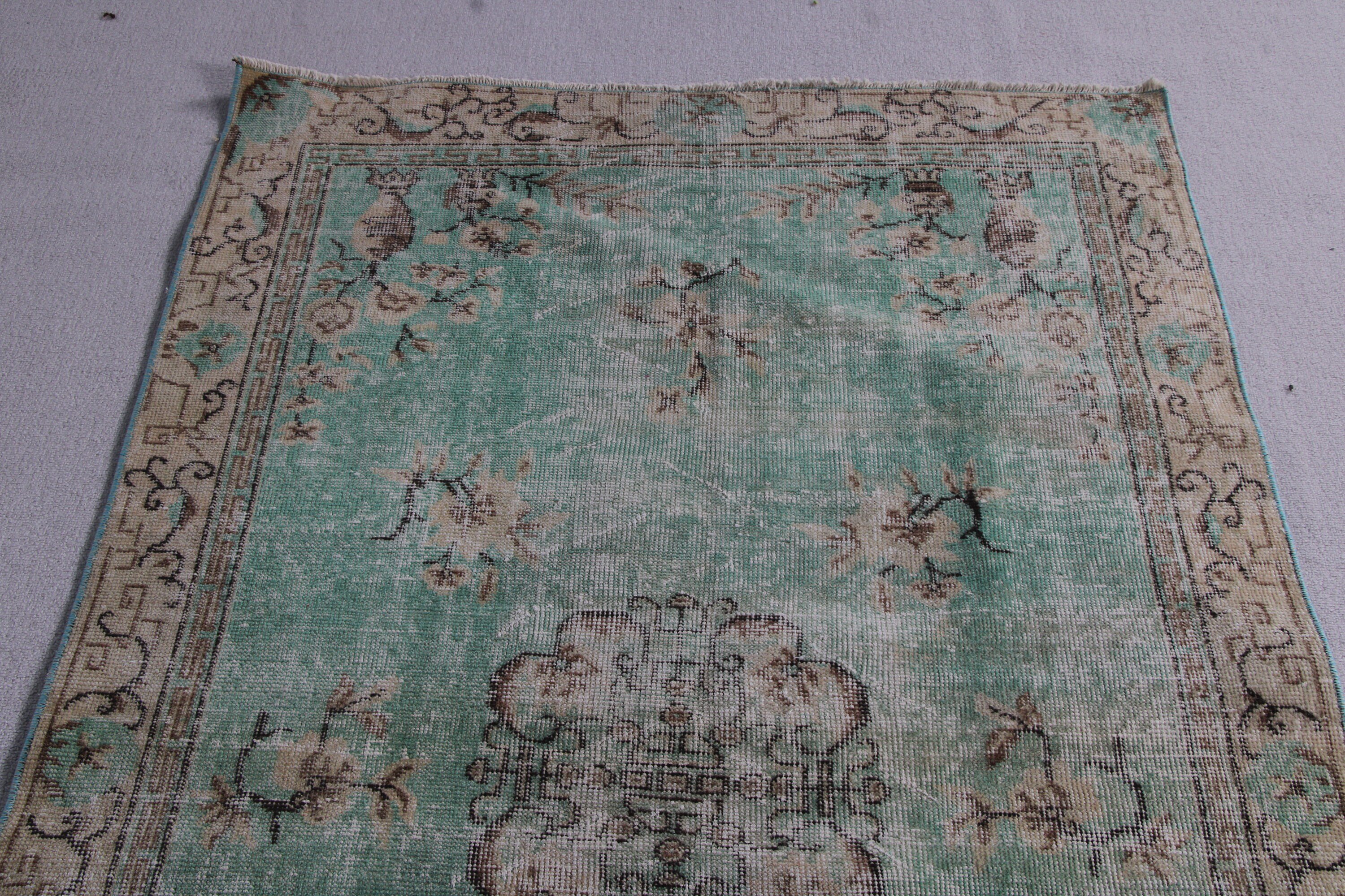 Boho Bölge Halısı, Nötr Halı, Vintage Halı, Alan Kilimleri, Yeşil Düz Dokuma Halı, Yatak Odası Halıları, 3,7x6,6 ft Alan Halısı, Türk Halısı, Fas Halısı