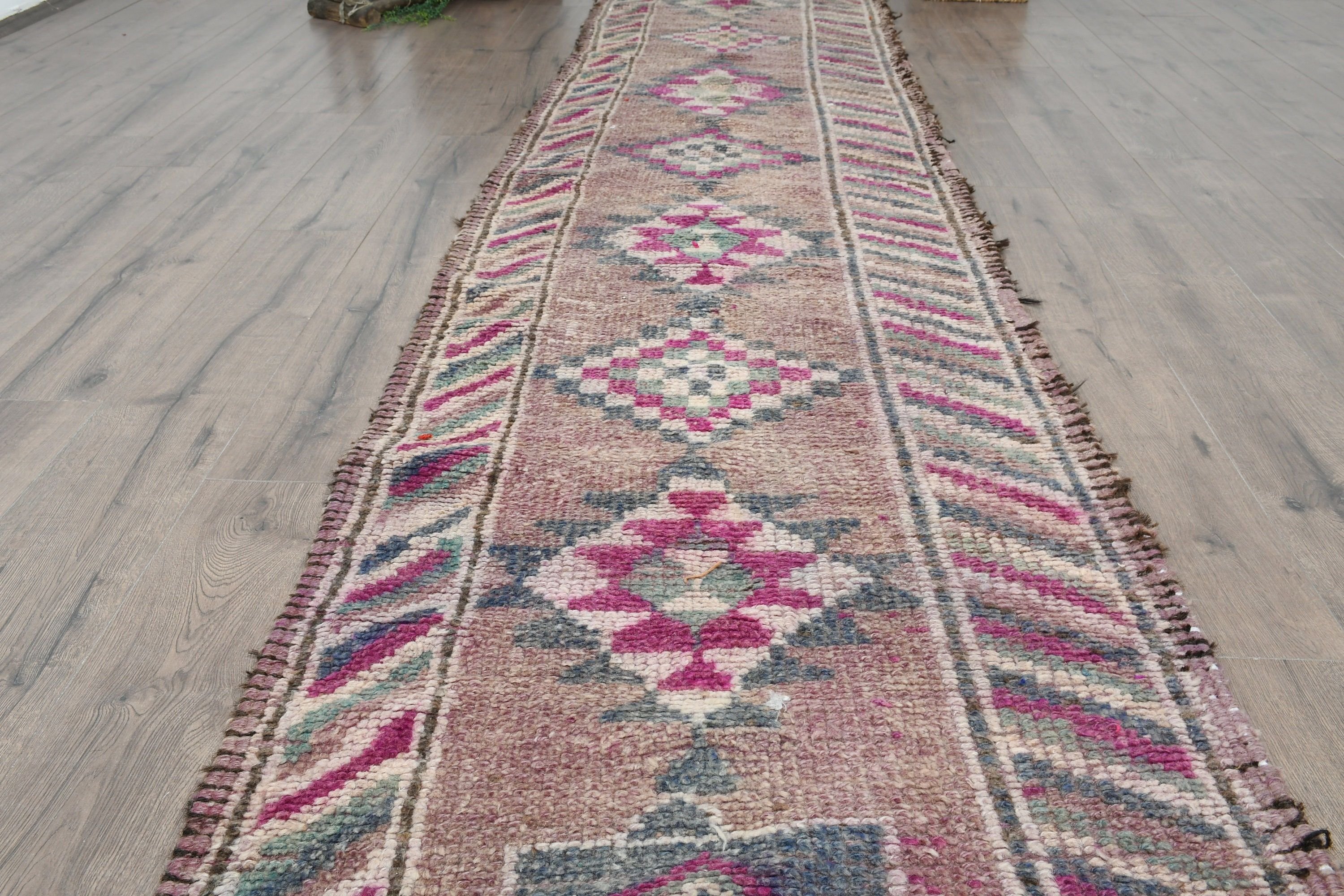 Eclectic Rug, Vintage Rug, Brown Anatolian Rugs, Floor Rugs, Stair Rug, Corridor Rugs, 2.8x13.2 ft Runner Rug, Turkish Rugs, Bedroom Rug