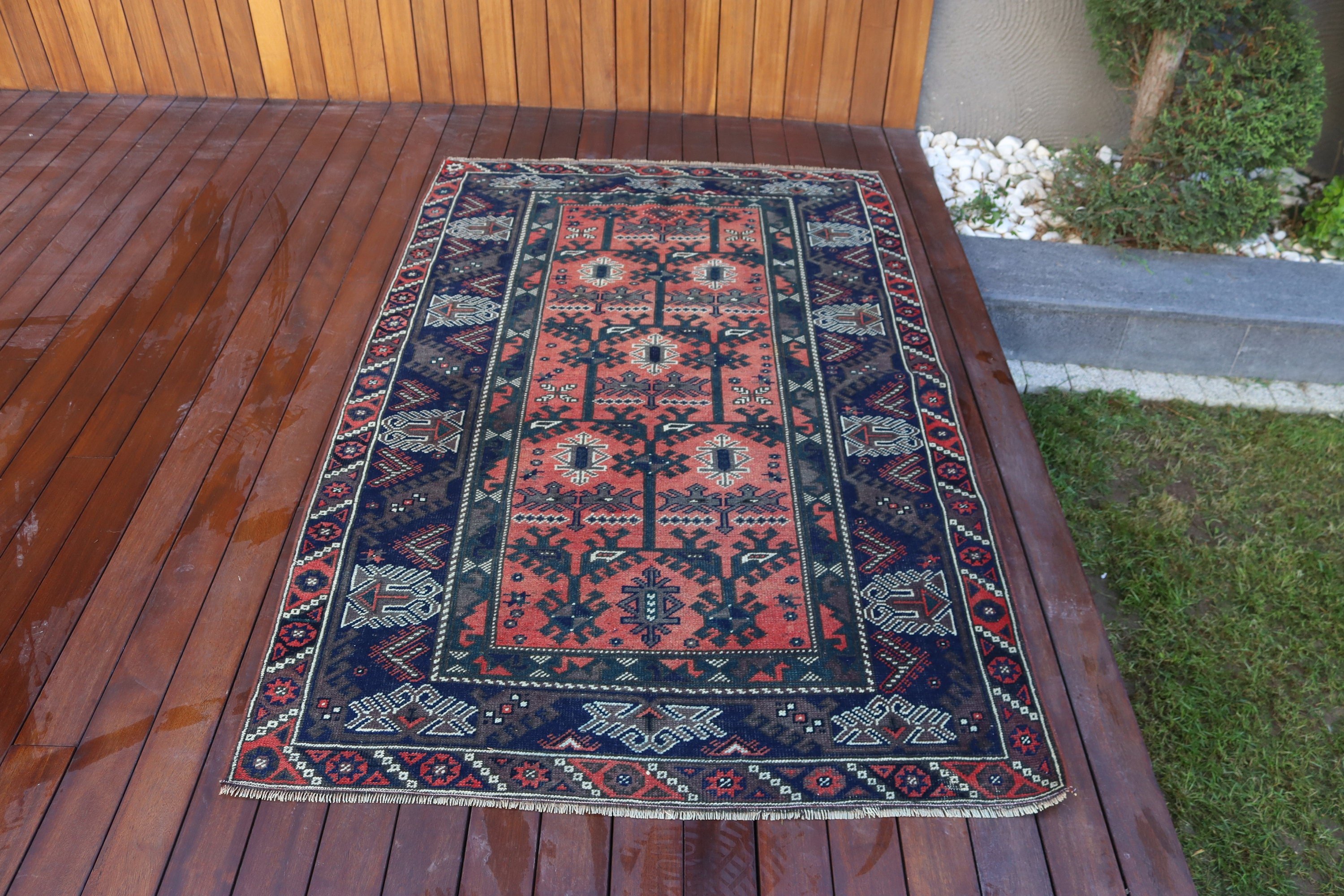 3.7x6 ft Accent Halı, Mutfak Halısı, Giriş Halısı, Türk Halısı, Vintage Halı, Kırmızı Oushak Halısı, Boho Accent Halısı Halıları, Giriş Halıları