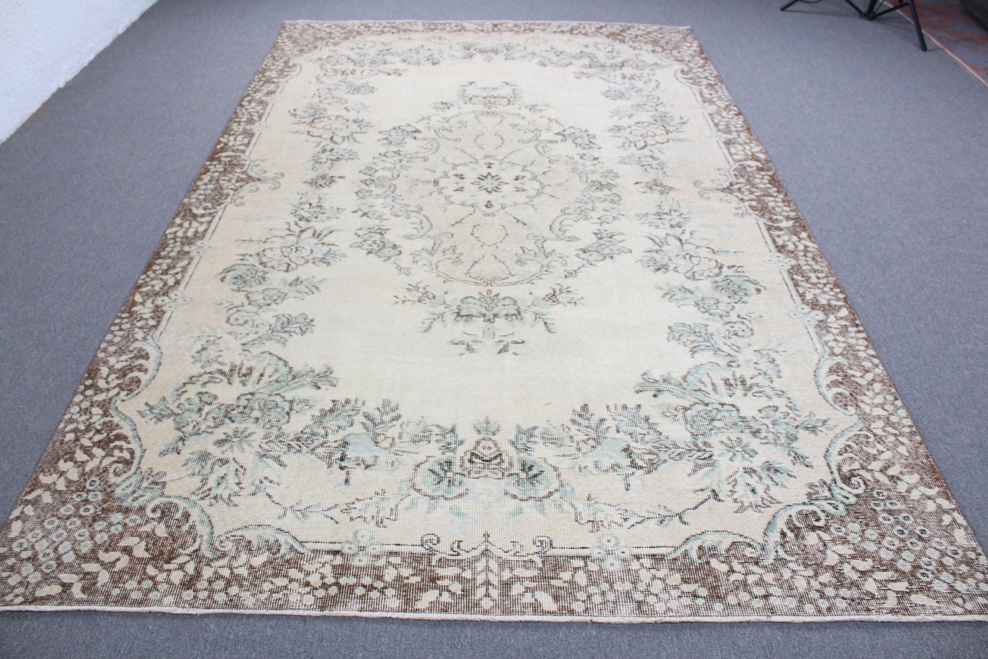 Oryantal Halı, Yeşil Fas Halıları, 6.6x10.5 ft Büyük Halı, Türk Halısı, Yemek Odası Halısı, Vintage Halı, Salon Halısı, Sessiz Halılar, Oushak Halıları