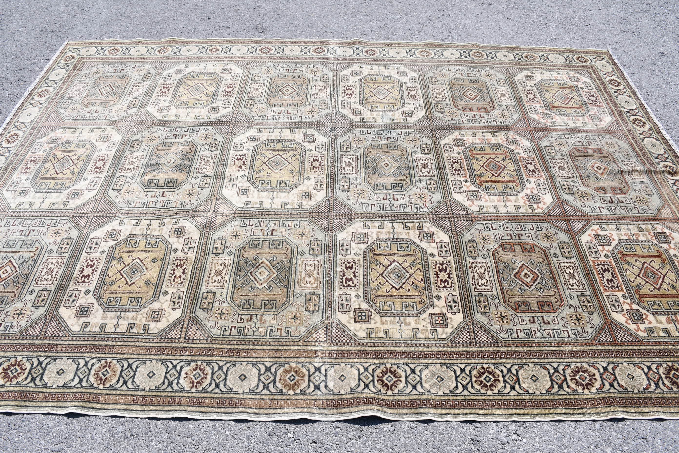 Türk Halıları, 6.6x9.2 ft Büyük Halı, Vintage Halılar, Salon Halısı, Yemek Odası Halısı, Yeşil Oushak Halısı, Özel Halı, Anadolu Halısı, Oushak Halısı