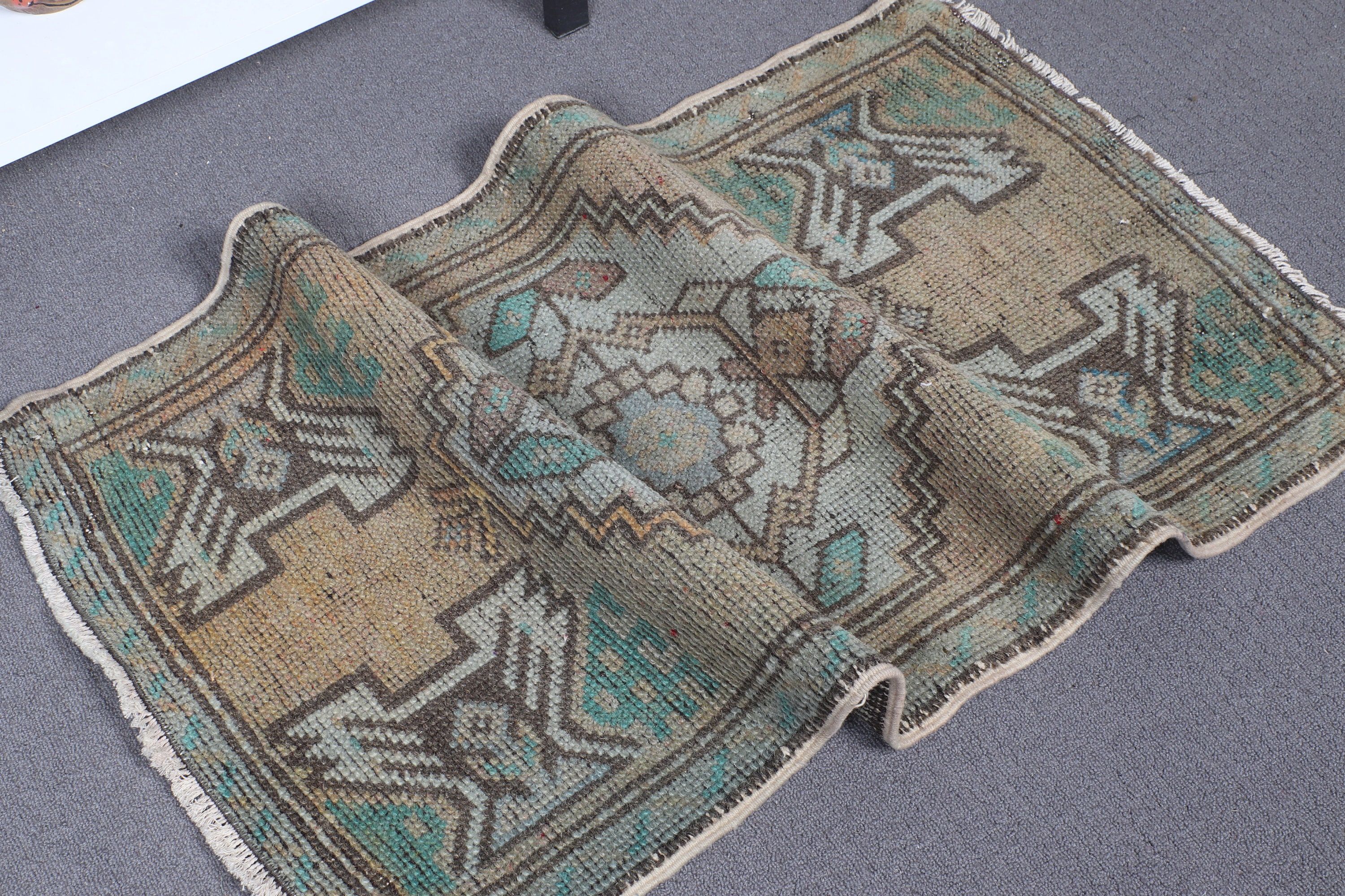 Duvara Asılı Halı, Kahverengi Anadolu Halısı, 1.7x3.2 ft Küçük Halı, Çocuk Halıları, Etnik Halılar, Vintage Halılar, Yer Halıları, Türk Halıları, Oushak Halısı