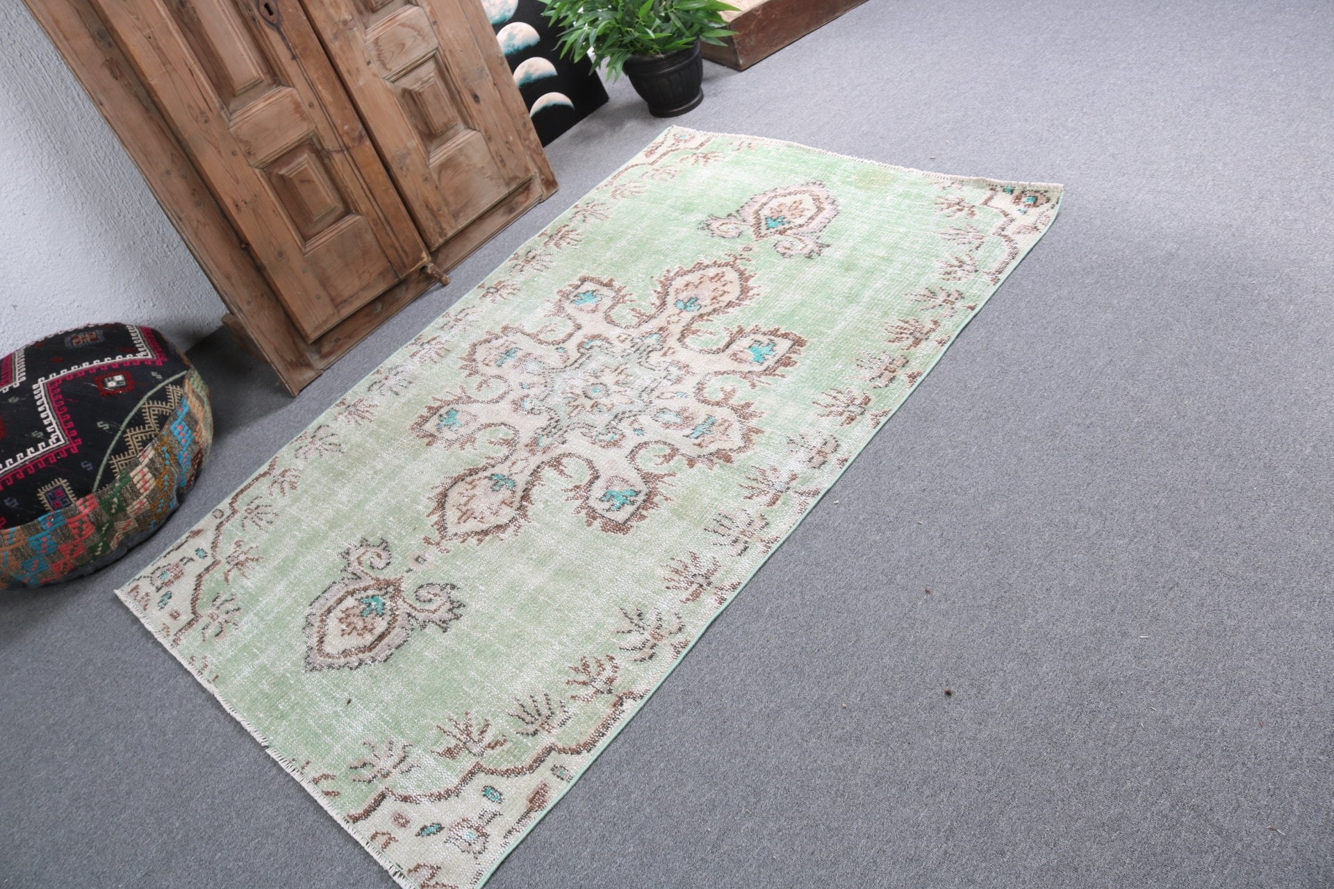 Exotic Rug, Turkish Rugs, Oushak Rugs, Green Oushak Rug, Nursery Rugs, Vintage Rug, Oriental Rug, 3.7x5.6 ft Accent Rugs, Kitchen Rugs