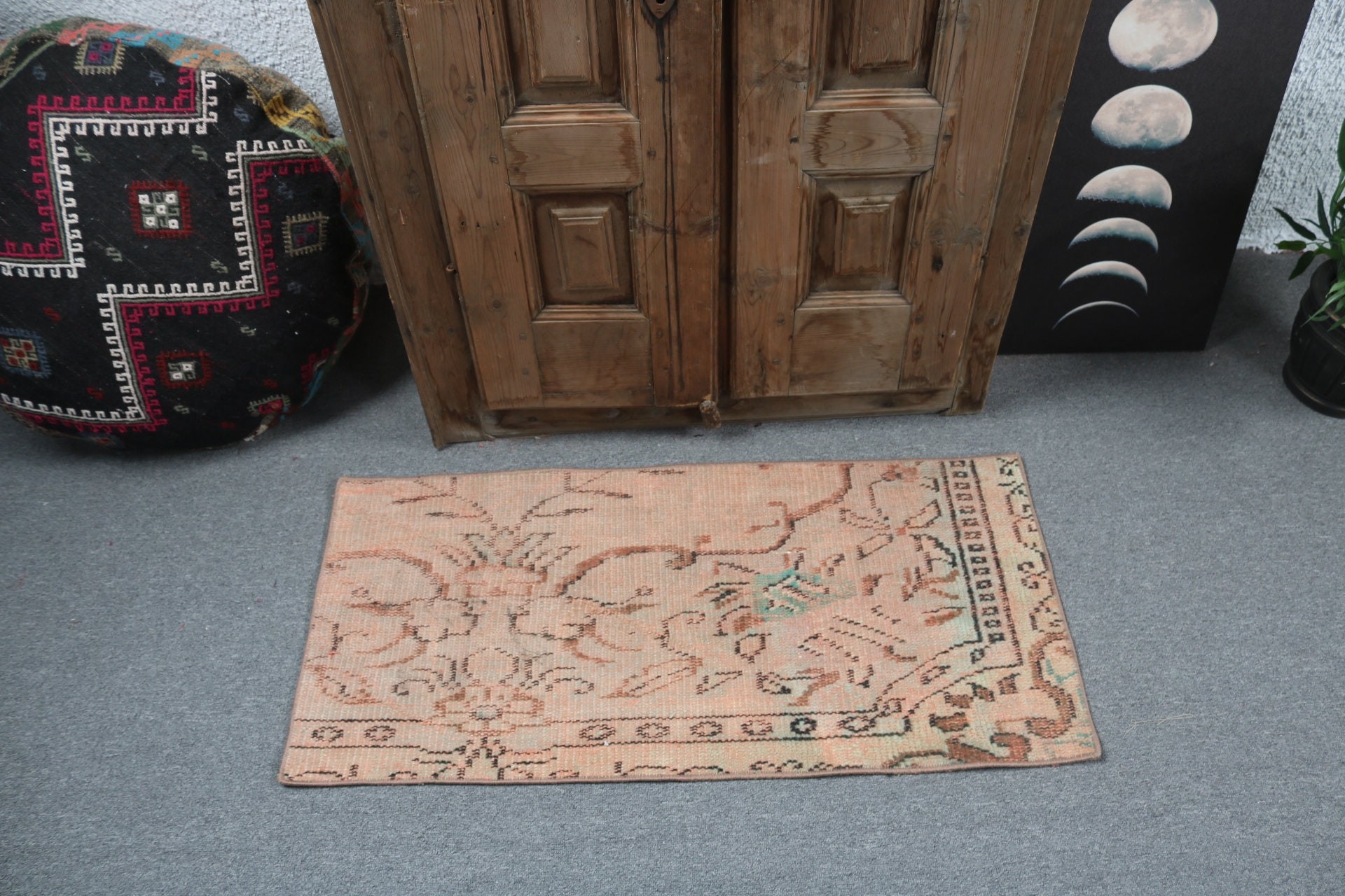 Turuncu Yün Halılar, Banyo Halısı, 1.6x3.4 ft Küçük Halılar, Yatak Odası Halısı, Kabile Halısı, Vintage Halı, Türk Halısı, Anadolu Halıları, Ev Dekorasyonu Halıları