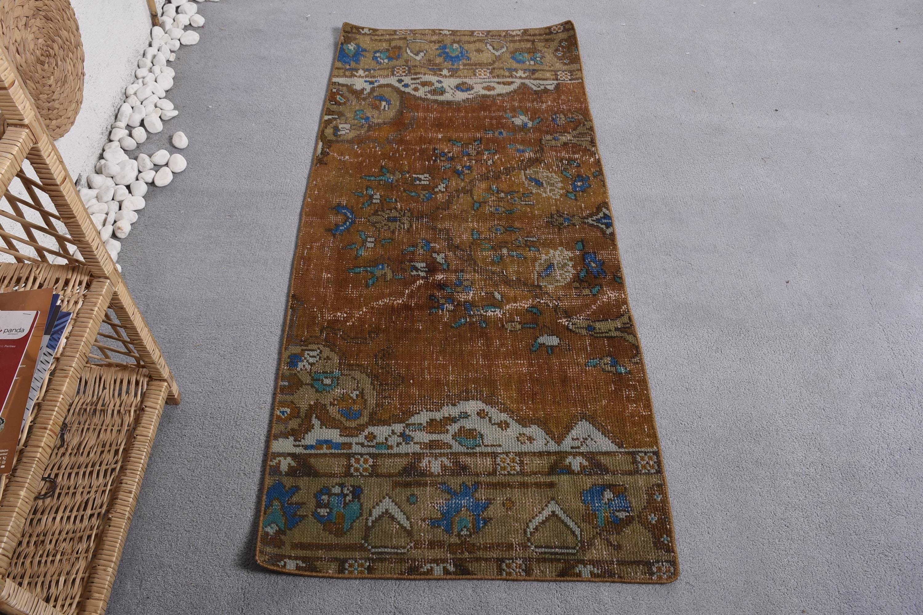 Türkiye Halısı, Duvara Asılı Halı, 2.4x5.4 ft Küçük Halılar, Yatak Odası Halısı, Vintage Halı, Küçük Boho Halıları, Türk Halıları, Kahverengi Boho Halısı, Mutfak Halısı