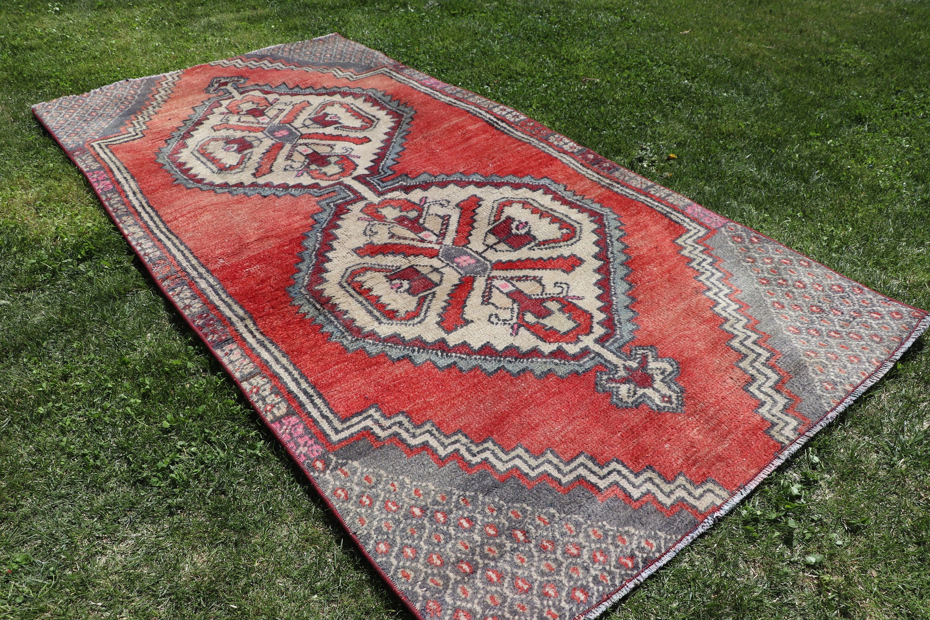 Vintage Accent Rug, Red Bedroom Rugs, Geometric Rug, Antique Rug, Rugs for Bedroom, Turkish Rugs, Vintage Rug, 3.1x6 ft Accent Rug