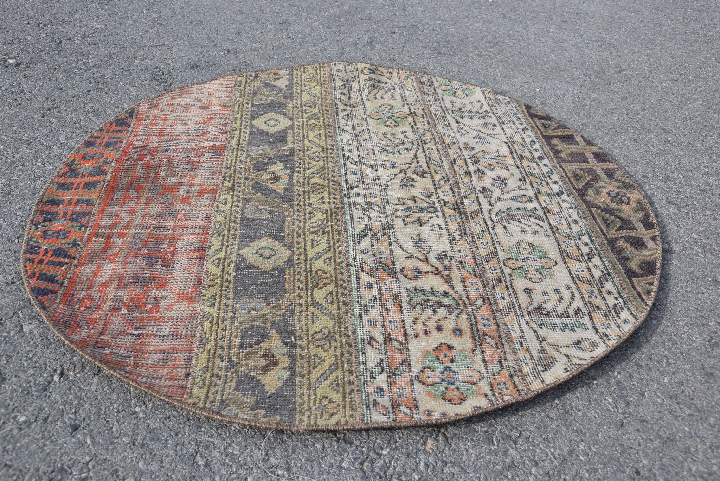 Beige Oushak Rug, Vintage Rug, Rugs for Bathroom, Oushak Rug, 3.5x3.5 ft Small Rug, Entry Rugs, Turkish Rug, Kitchen Rug, Anatolian Rugs