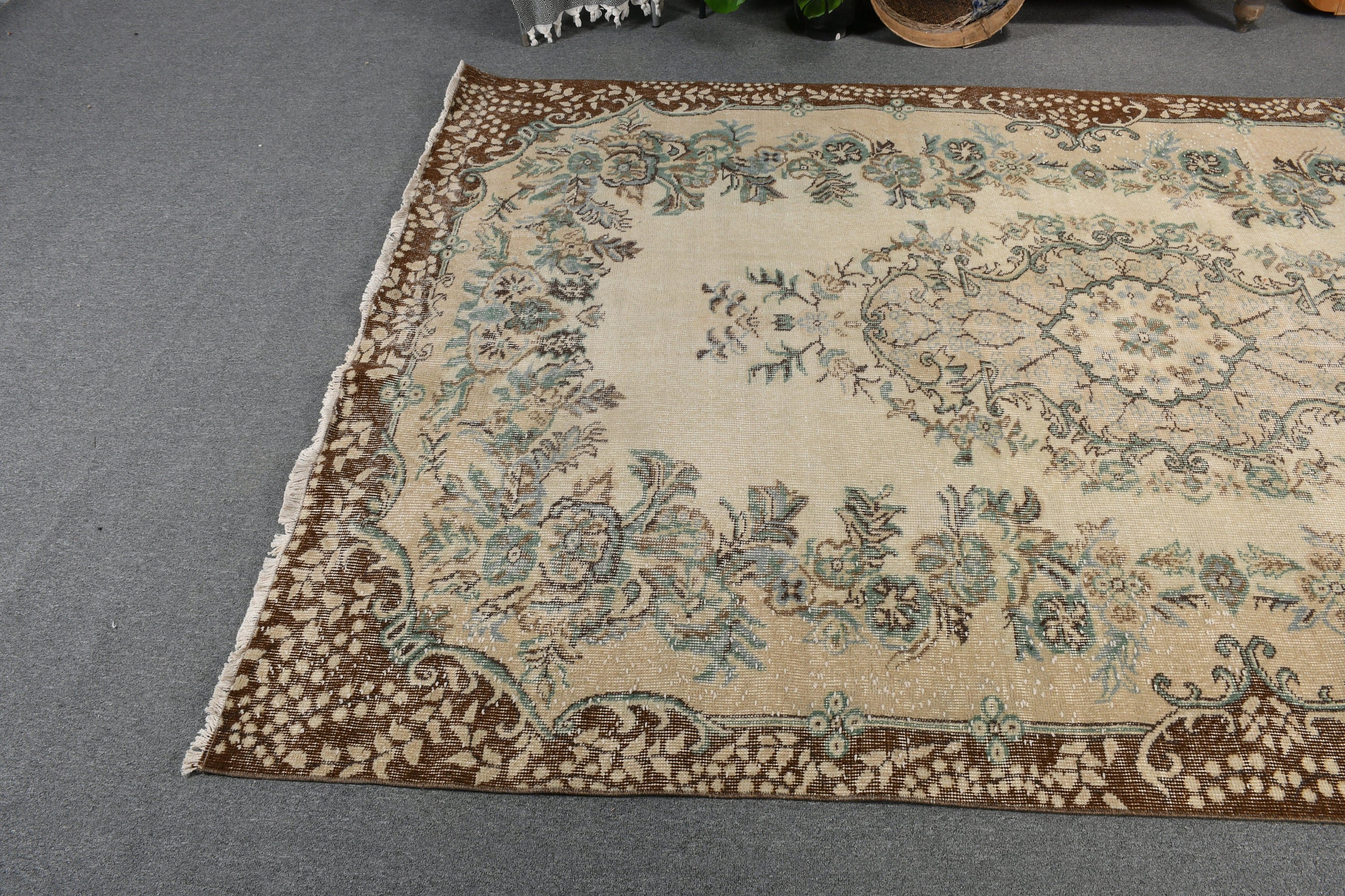 Bej Anadolu Halısı, Vintage Halı, Fas Halıları, 5.9x9.5 ft Büyük Halı, Özel Halı, Yemek Odası Halıları, Salon Halısı, Antika Halı, Türk Halısı