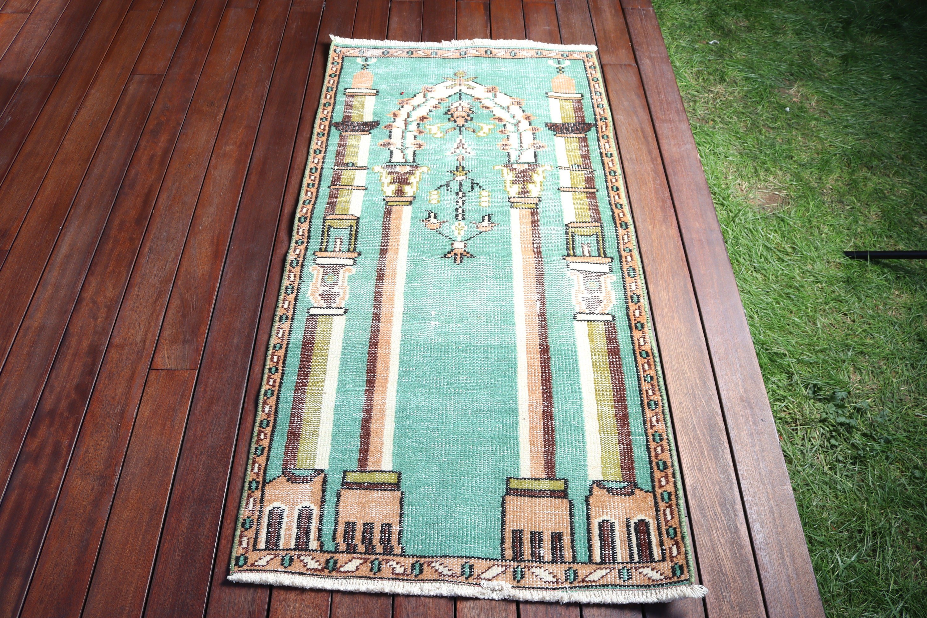 Vintage Halı, Türk Halıları, Boho Halısı, 2.3x4.6 ft Küçük Halılar, Kapı Paspası Halısı, El Dokuma Halısı, Yeşil Anadolu Halısı, Fas Halısı, Araba Paspas Halıları