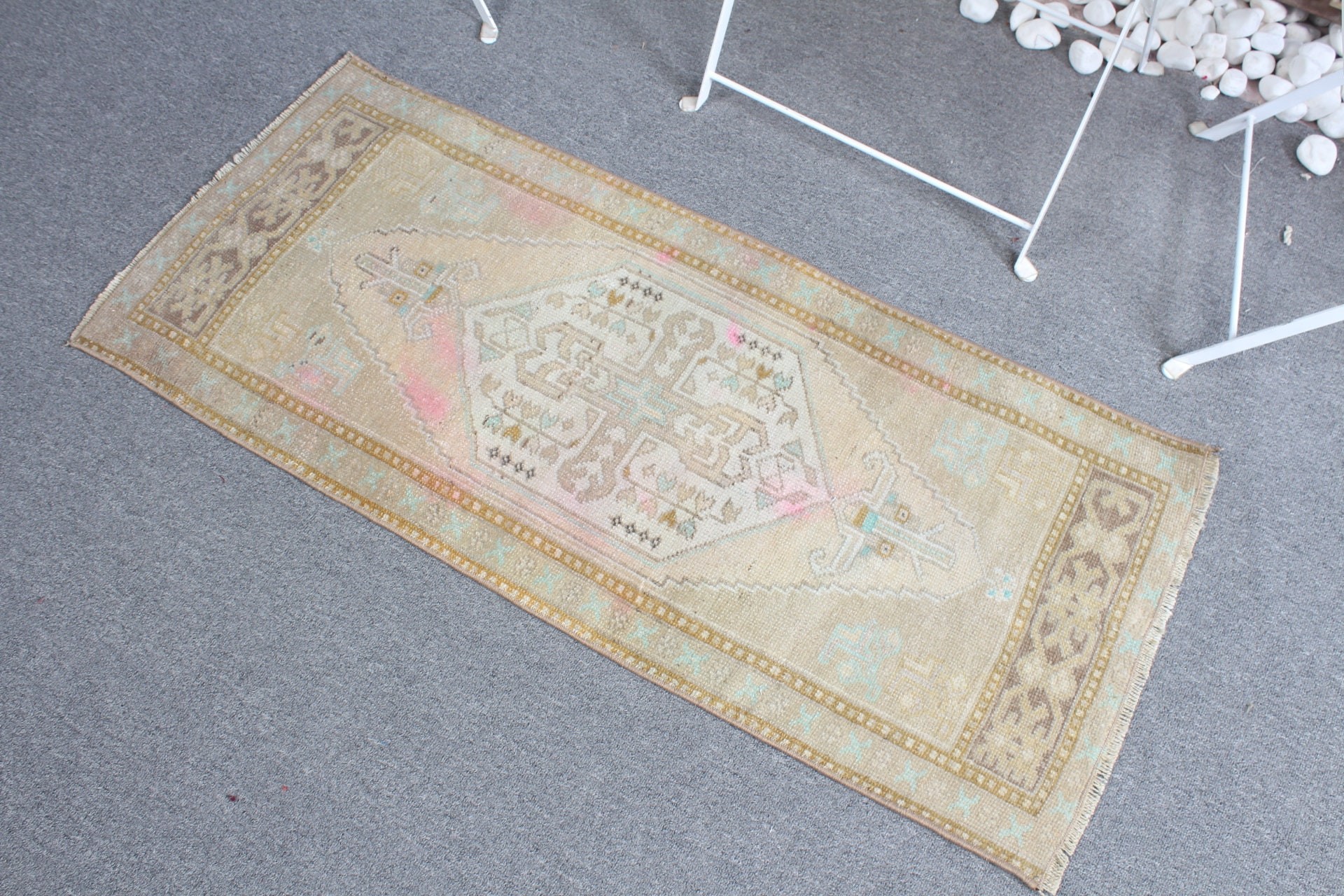 Turkish Rugs, Bathroom Rugs, Moroccan Rug, Beige Floor Rug, Wall Hanging Rug, 1.6x3.8 ft Small Rugs, Vintage Rug, Bedroom Rugs, Natural Rug