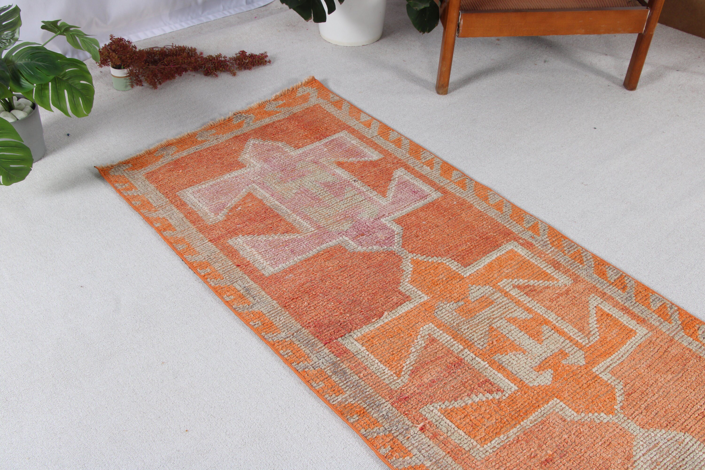 Handwoven Rugs, 2.7x10.5 ft Runner Rugs, Turkish Rugs, Corridor Rugs, Floor Rugs, Boho Rugs, Orange Handwoven Rugs, Vintage Rugs, Stair Rug