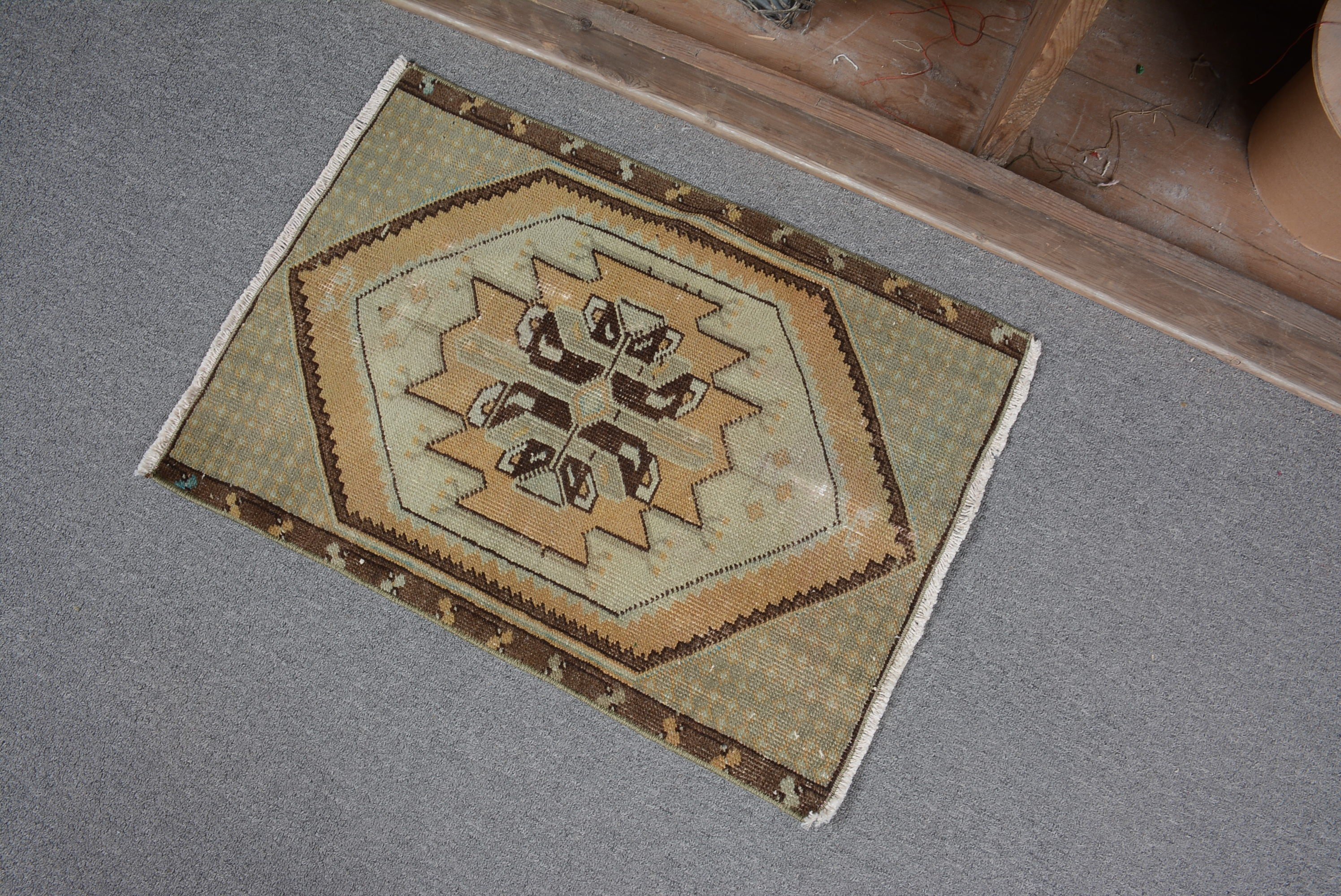 Brown Home Decor Rug, Entry Rug, Bedroom Rug, Door Mat Rug, 1.5x2.2 ft Small Rug, Vintage Rugs, Rugs for Bath, Turkish Rug