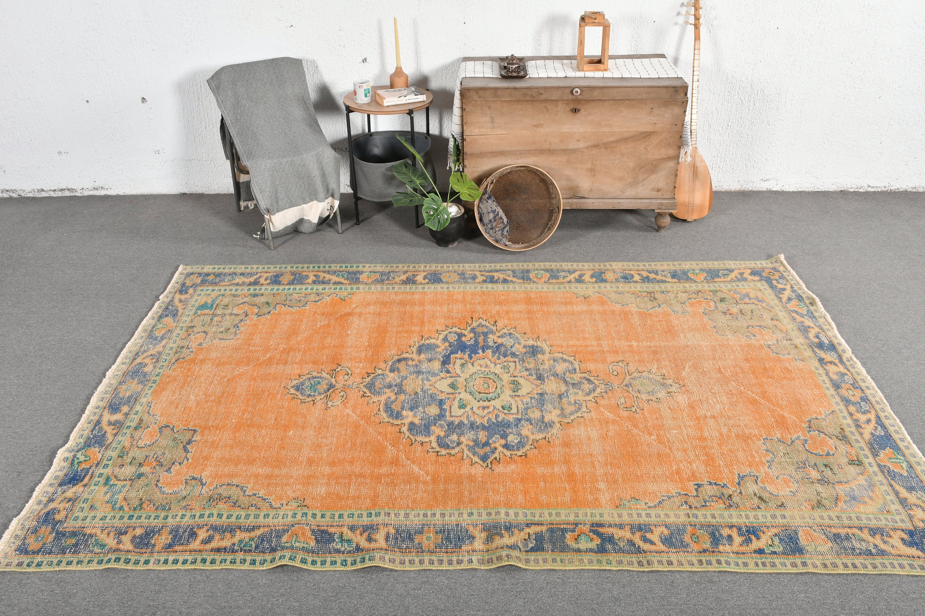 Anatolian Rug, Turkish Rug, Orange Antique Rugs, Vintage Rug, Dining Room Rugs, 5.7x9.1 ft Large Rug, Oushak Rug, Old Rug, Living Room Rug