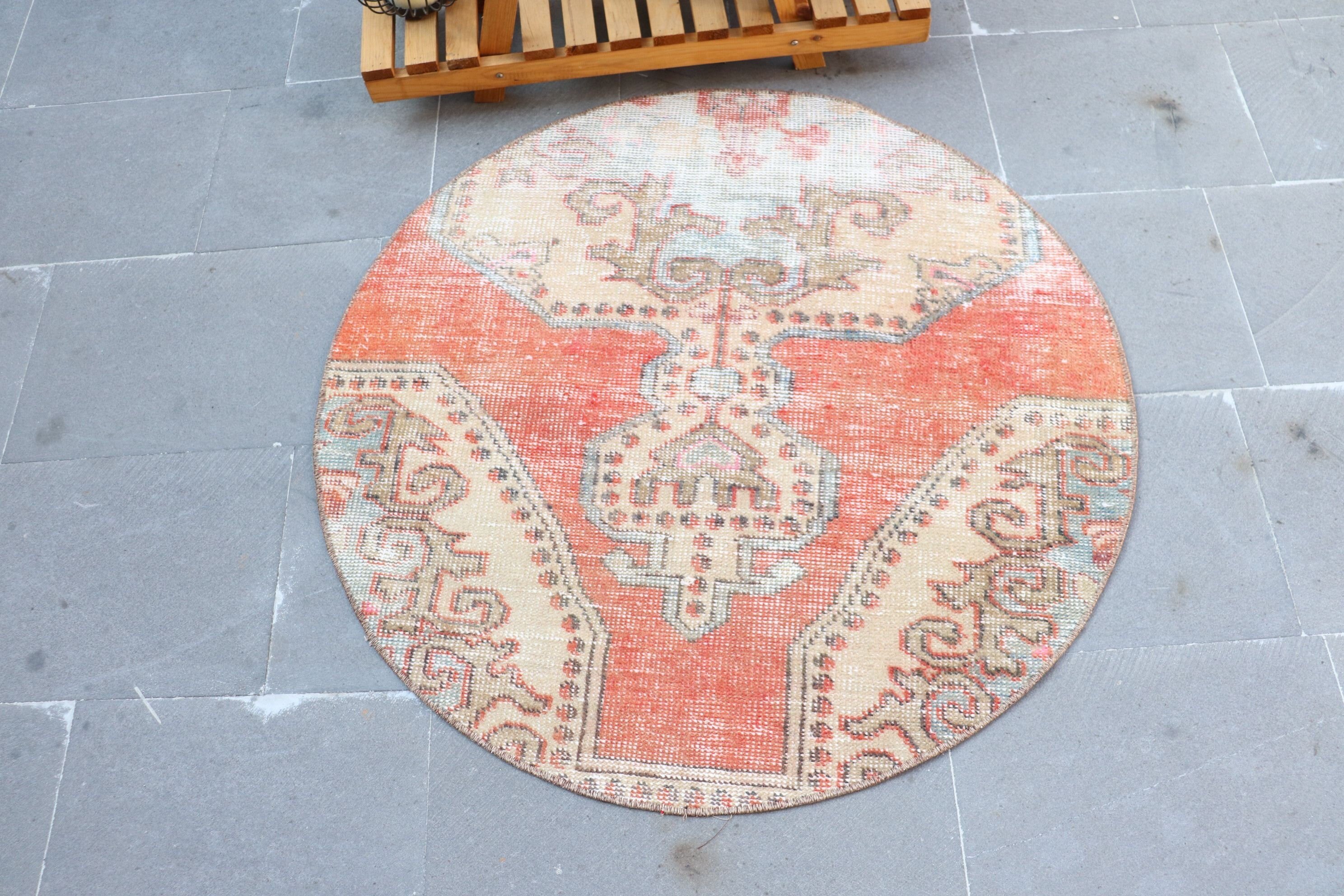 Red Cool Rug, Rugs for Entry, 3.1x3.1 ft Small Rugs, Nursery Rugs, Home Decor Rug, Oushak Rugs, Turkish Rug, Vintage Rugs, Kitchen Rug