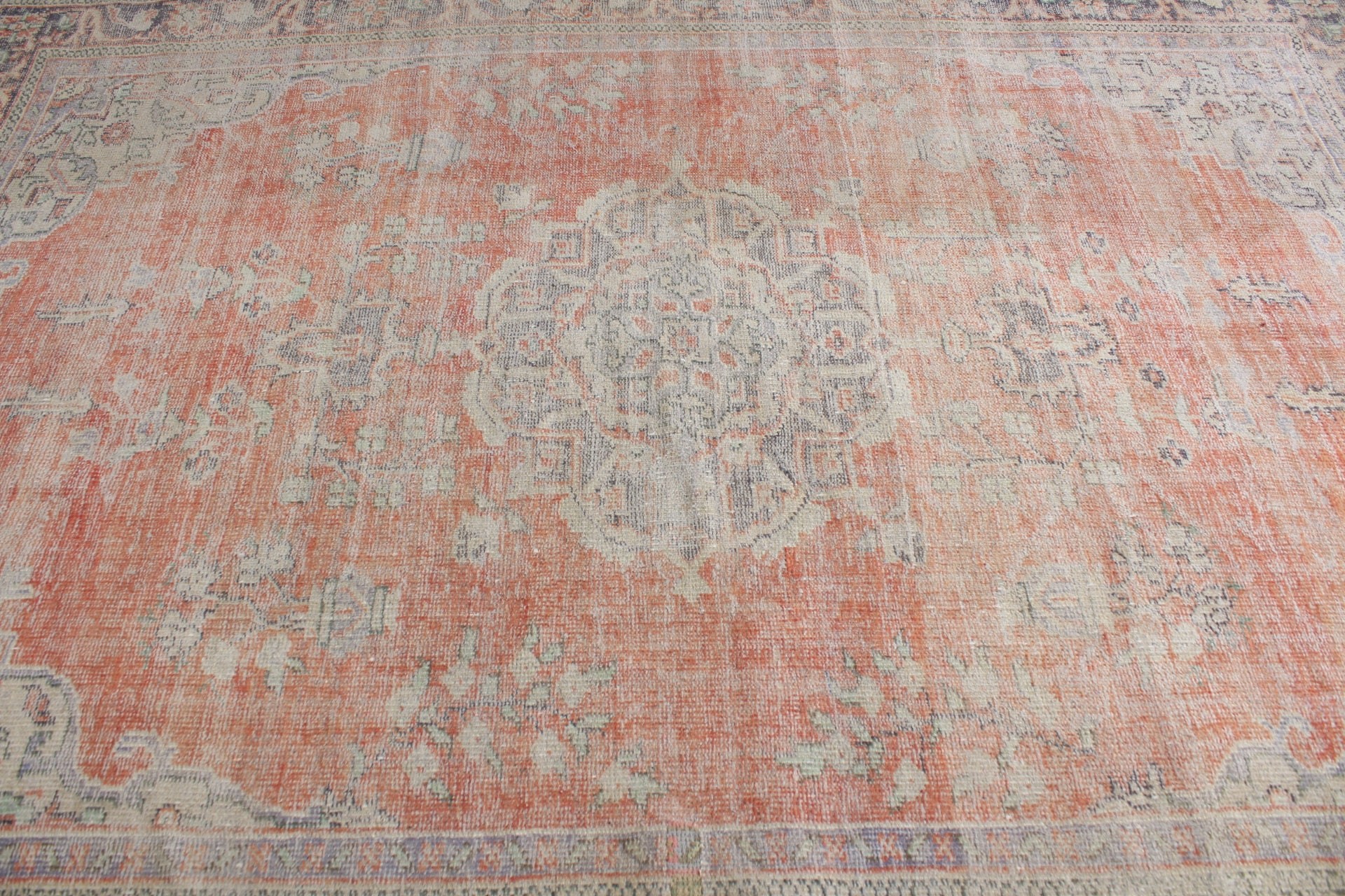 Oturma Odası Halısı, Vintage Halı, Turuncu 7.5x9.9 ft Büyük Boy Halı, Türk Halısı, Anadolu Halısı, Oushak Halısı, Bohem Halısı, Salon Halısı