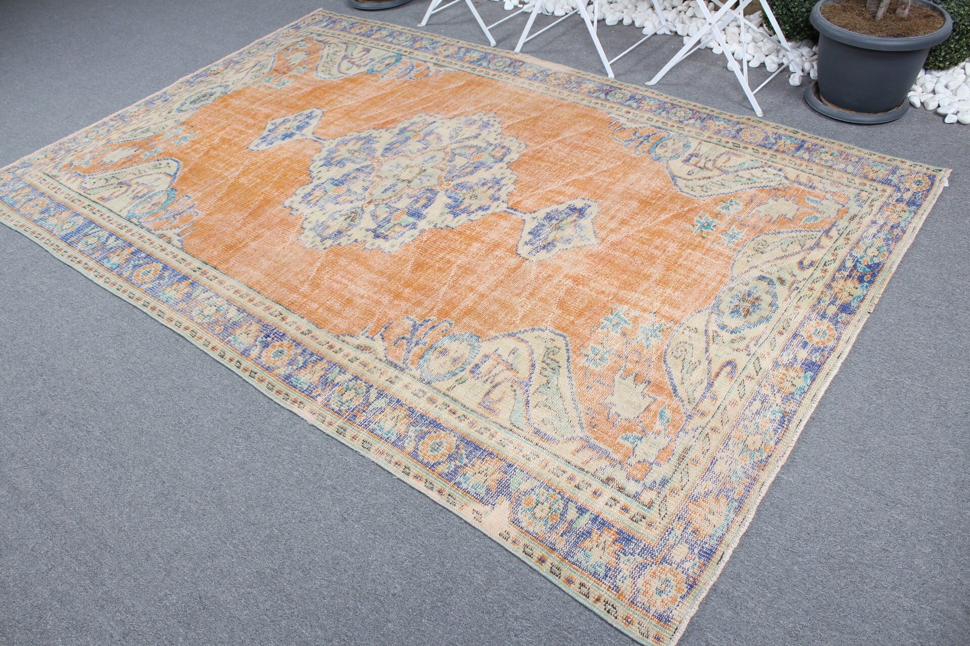 Orange Oushak Rug, Cool Rugs, Outdoor Rugs, Turkish Rug, Bedroom Rugs, Vintage Rugs, Moroccan Rugs, 5.7x8.9 ft Large Rugs, Salon Rug