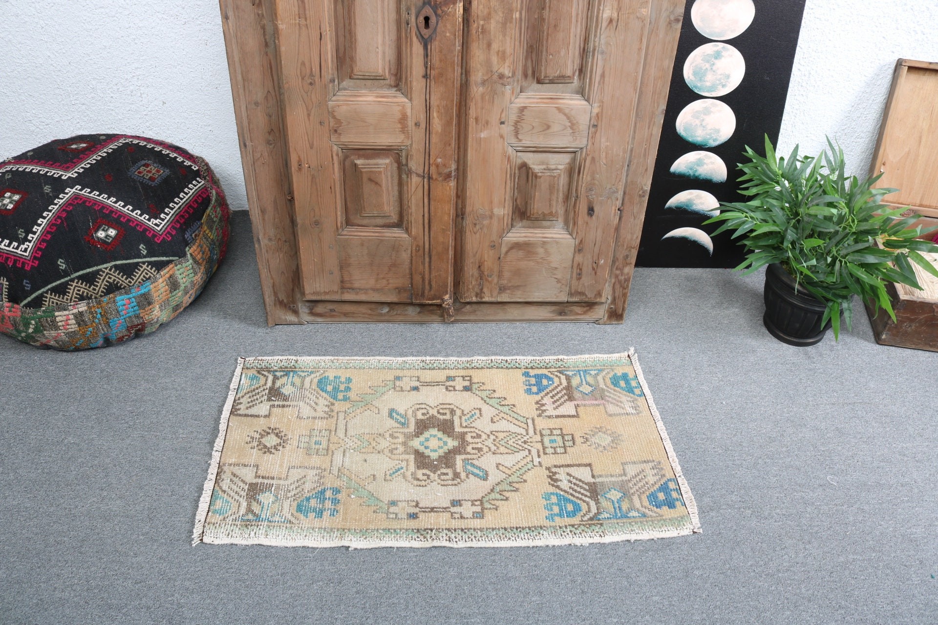 Türk Halıları, Bej Ev Dekorasyonu Halısı, Vintage Halı, Türkiye Halıları, Yer Halıları, Küçük Boho Halıları, Mutfak Halıları, 1.6x3 ft Küçük Halı, Kapı Paspası Halıları